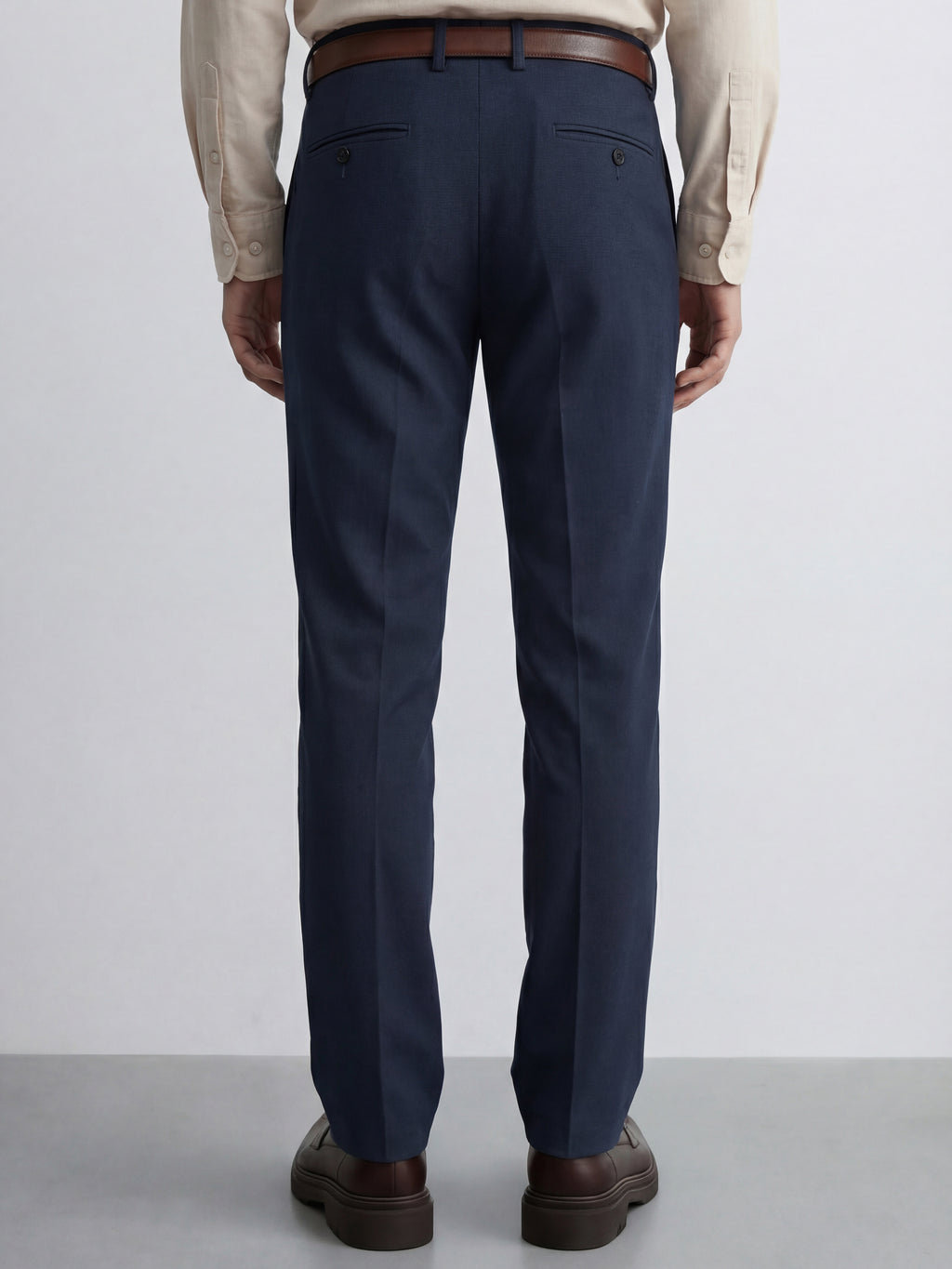 Highlander Men Navy Blue Relaxed Fit Solid Formal Trouser - Navy Blue - Image 3