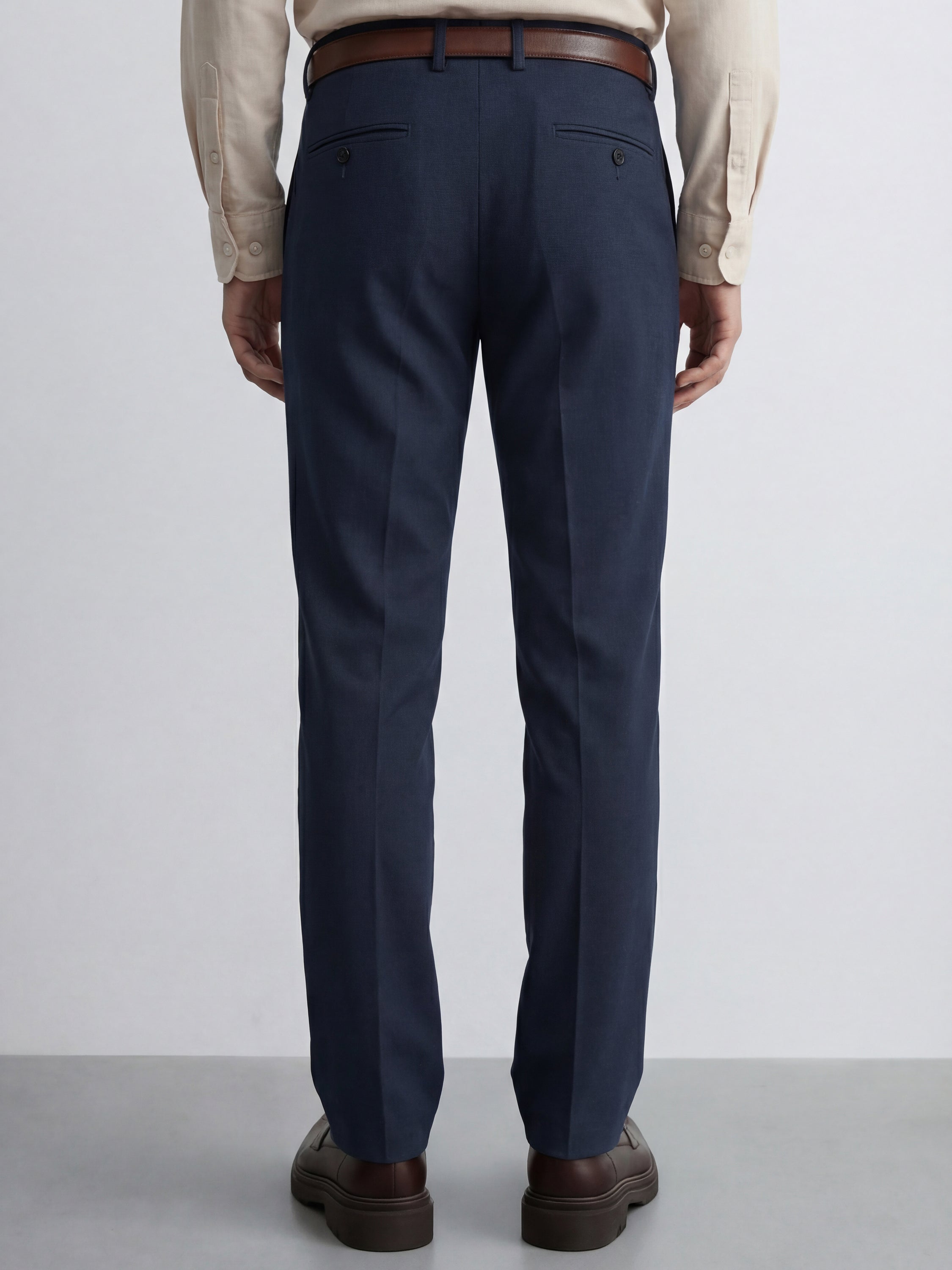 Highlander Men Navy Blue Relaxed Fit Solid Formal Trouser - Navy Blue - Image 3
