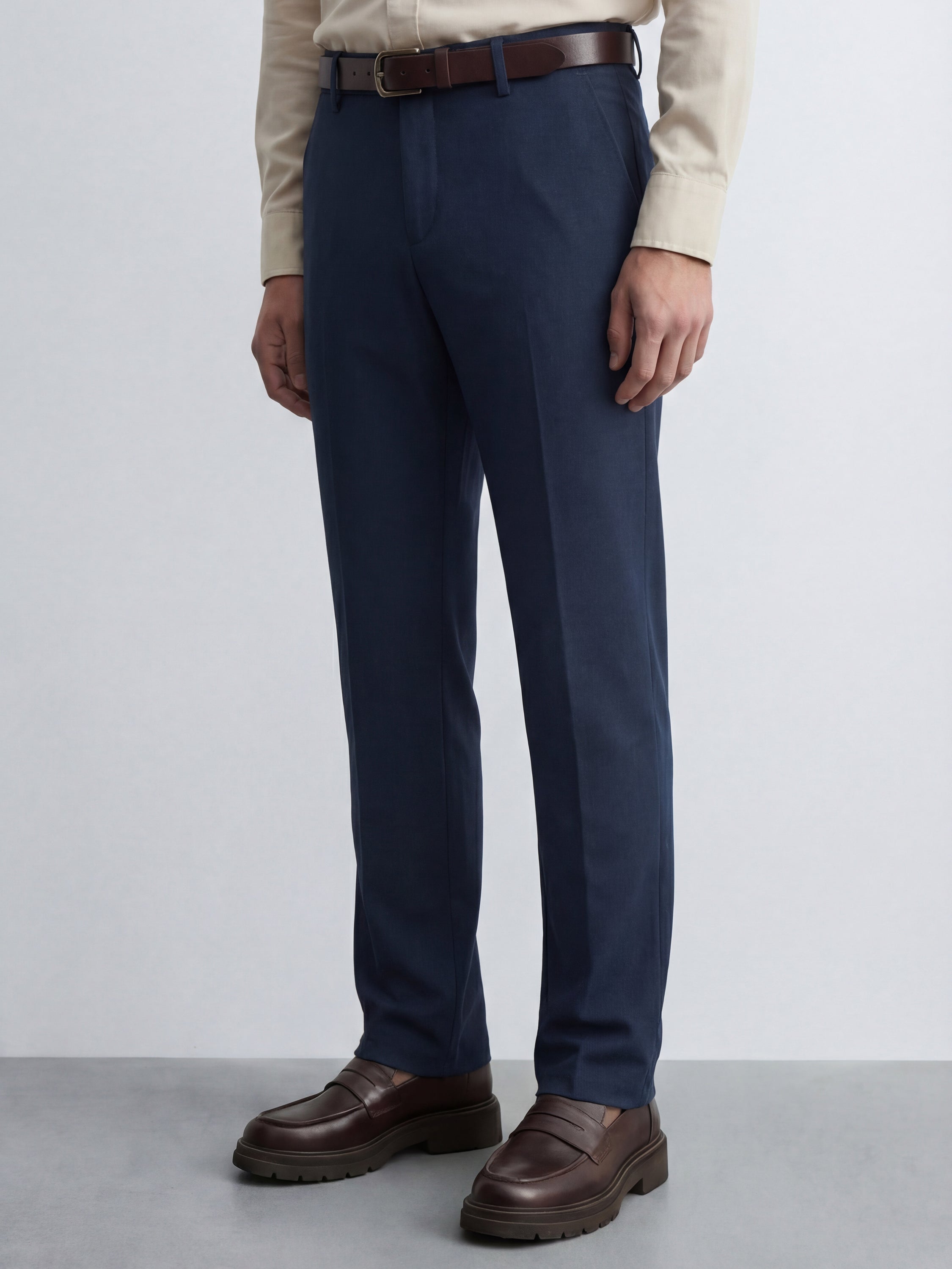 Highlander Men Navy Blue Relaxed Fit Solid Formal Trouser - Navy Blue - Image 4