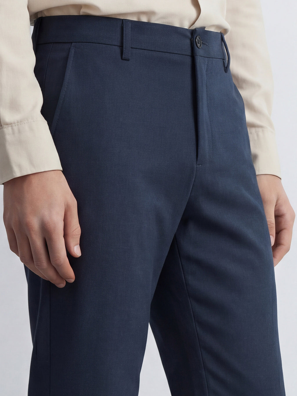 Highlander Men Navy Blue Relaxed Fit Solid Formal Trouser - Navy Blue - Image 5