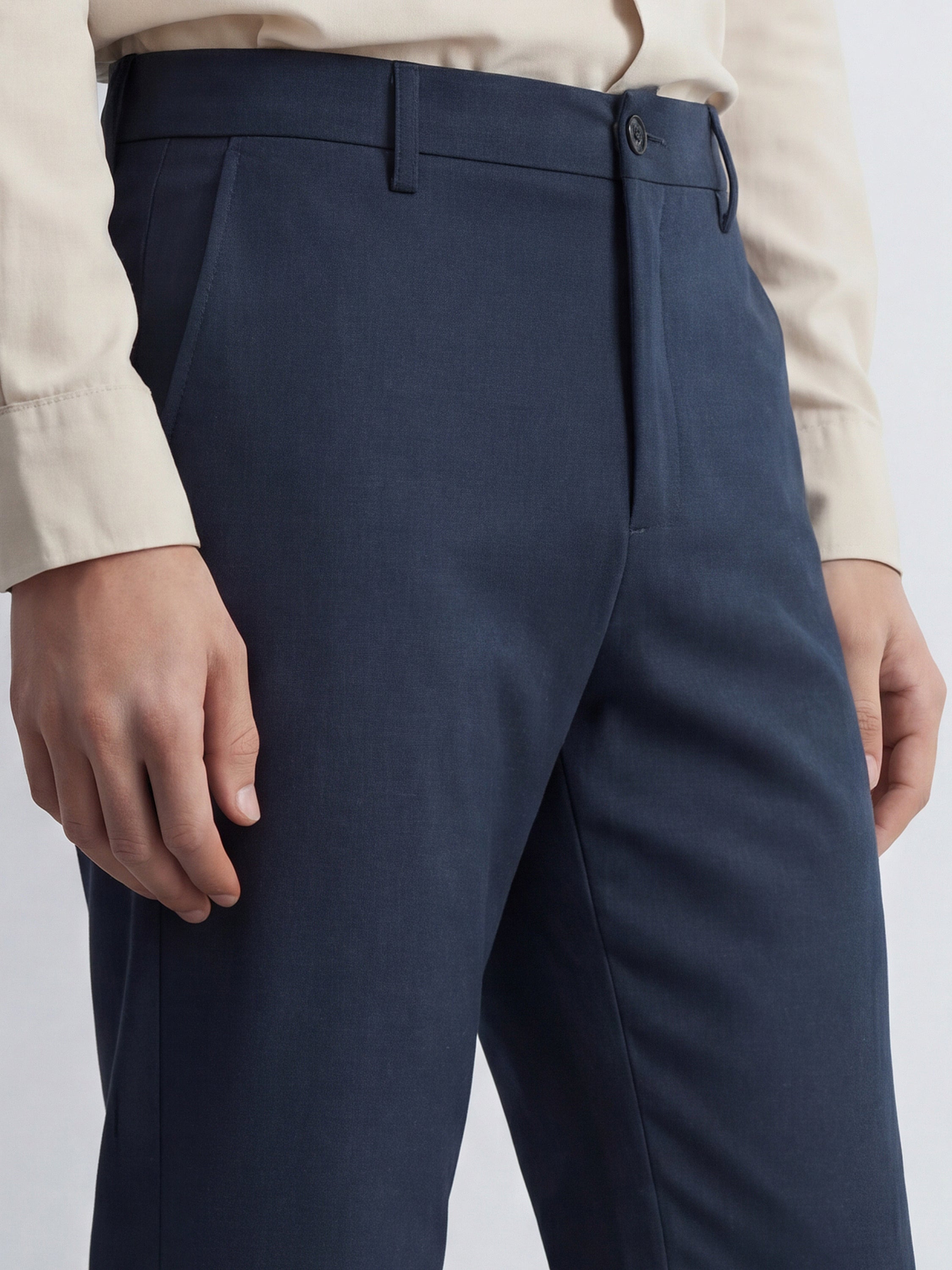 Highlander Men Navy Blue Relaxed Fit Solid Formal Trouser - Navy Blue - Image 5