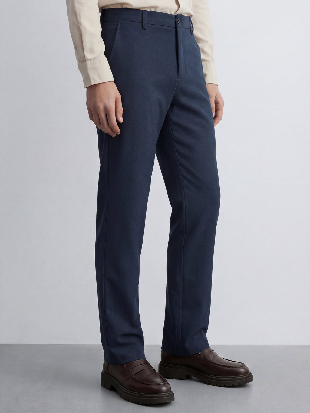 Highlander Men Navy Blue Relaxed Fit Solid Formal Trouser - Navy Blue - Image 6