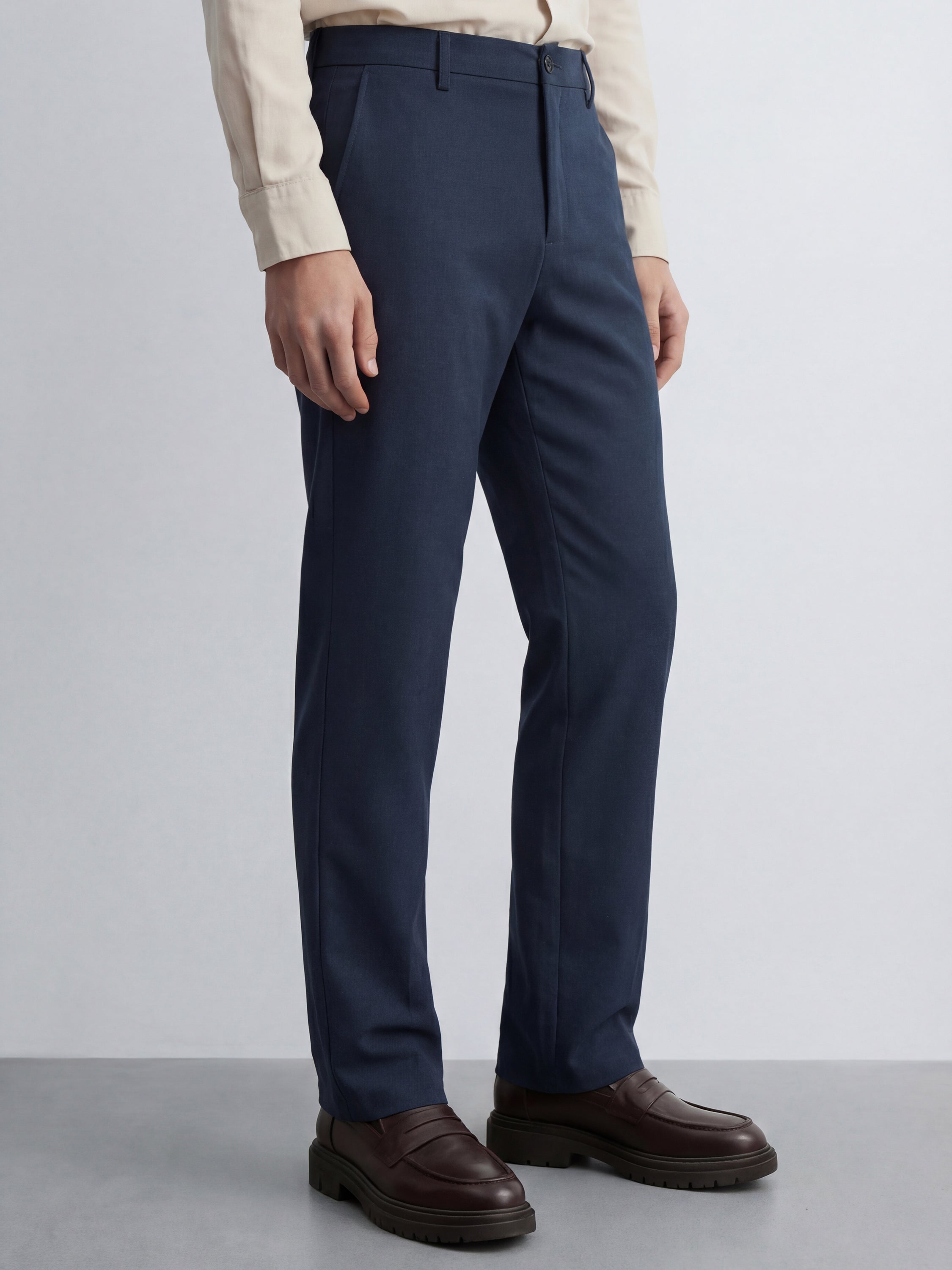 Highlander Men Navy Blue Relaxed Fit Solid Formal Trouser - Navy Blue - Image 6