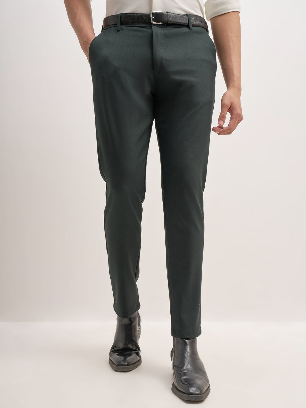 Highlander Men Olive Relaxed Fit Solid Formal Trouser - Olive - Image 1