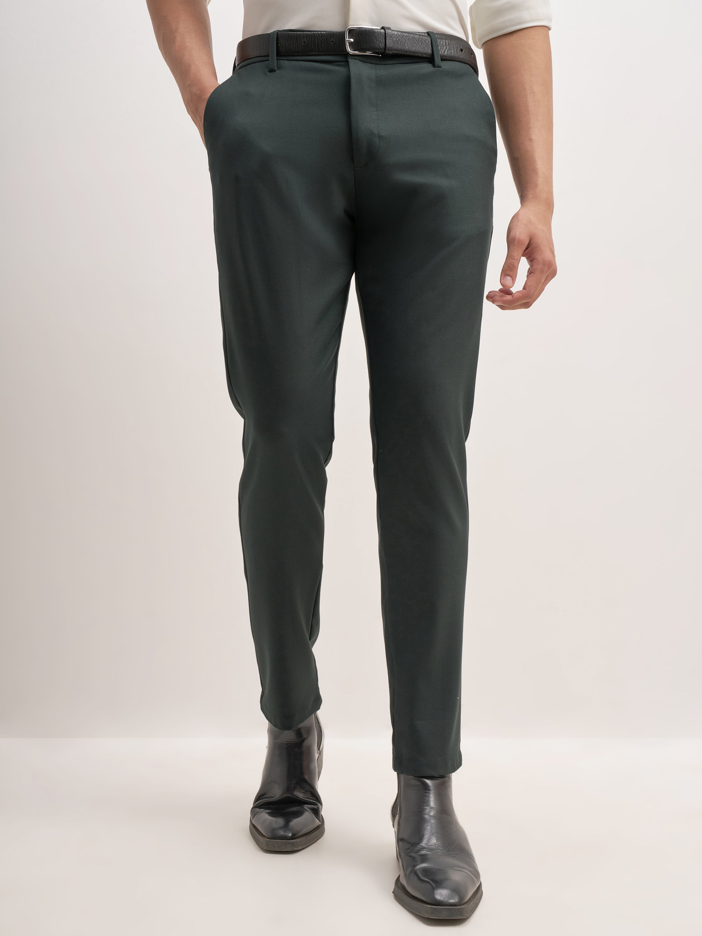 Highlander Men Olive Relaxed Fit Solid Formal Trouser - Olive - Image 1