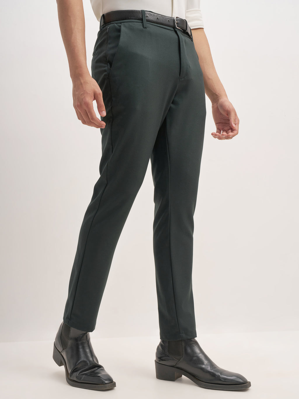 Highlander Men Olive Relaxed Fit Solid Formal Trouser - Olive - Image 6