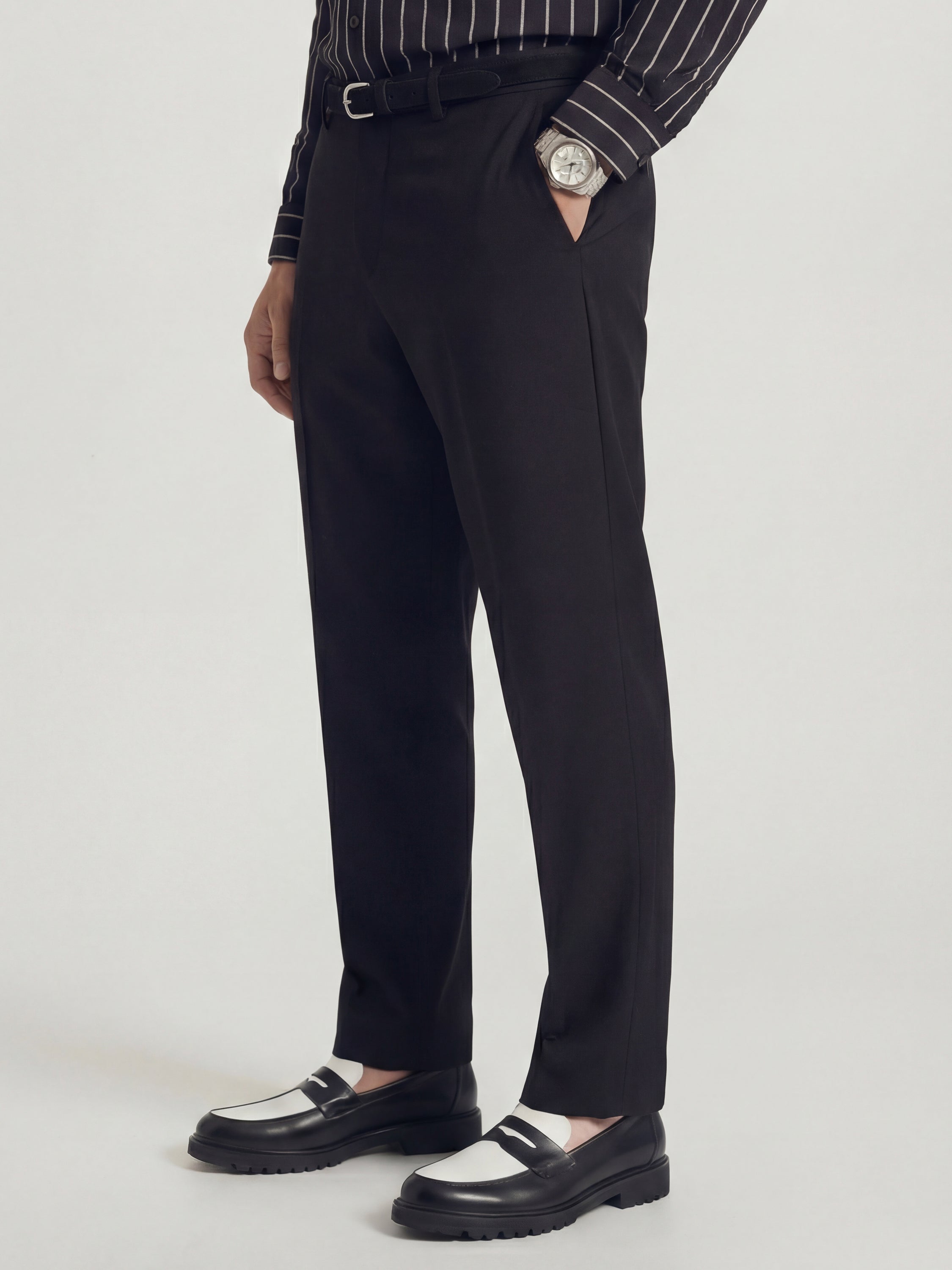 Highlander Men Black Slim Fit Solid Formal Trouser - Black - Image 4