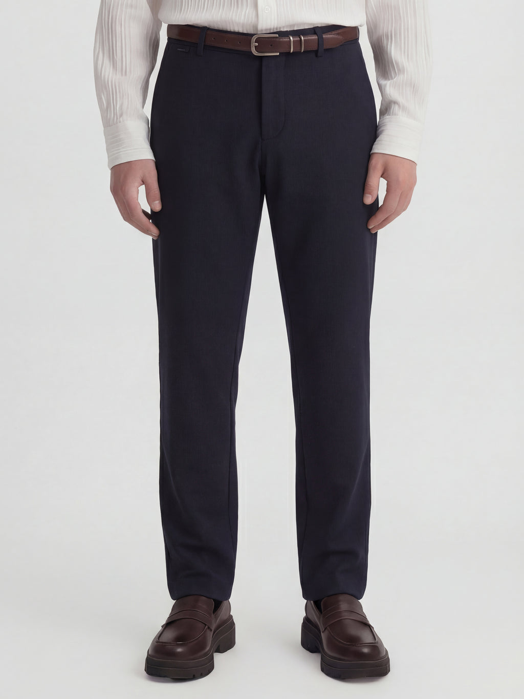 Highlander Men Navy Blue Slim Fit Solid Formal Trouser - Navy Blue - Image 1