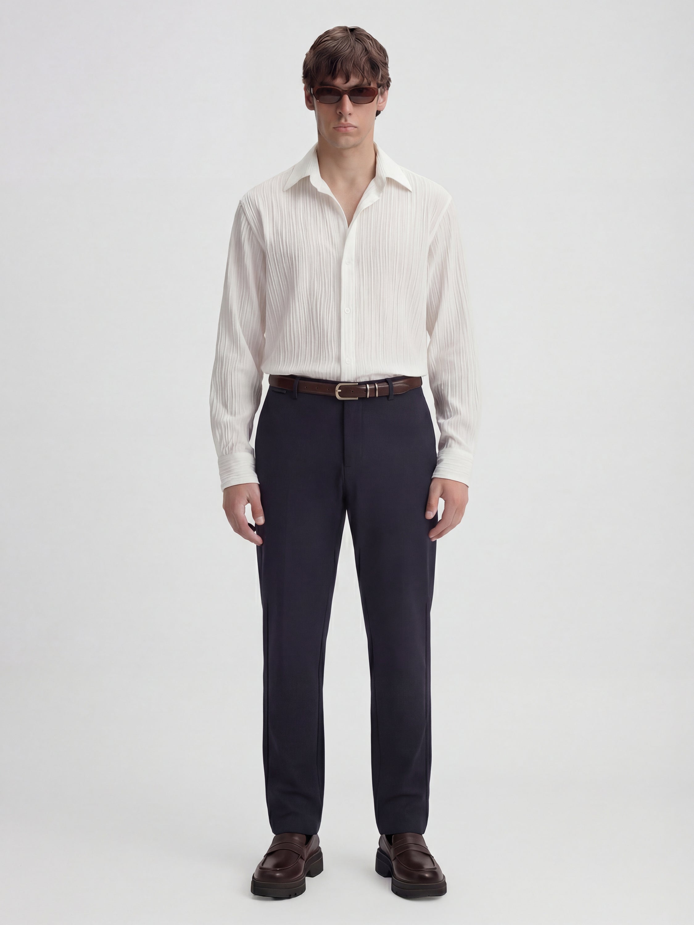 Highlander Men Navy Blue Slim Fit Solid Formal Trouser - Navy Blue - Image 2
