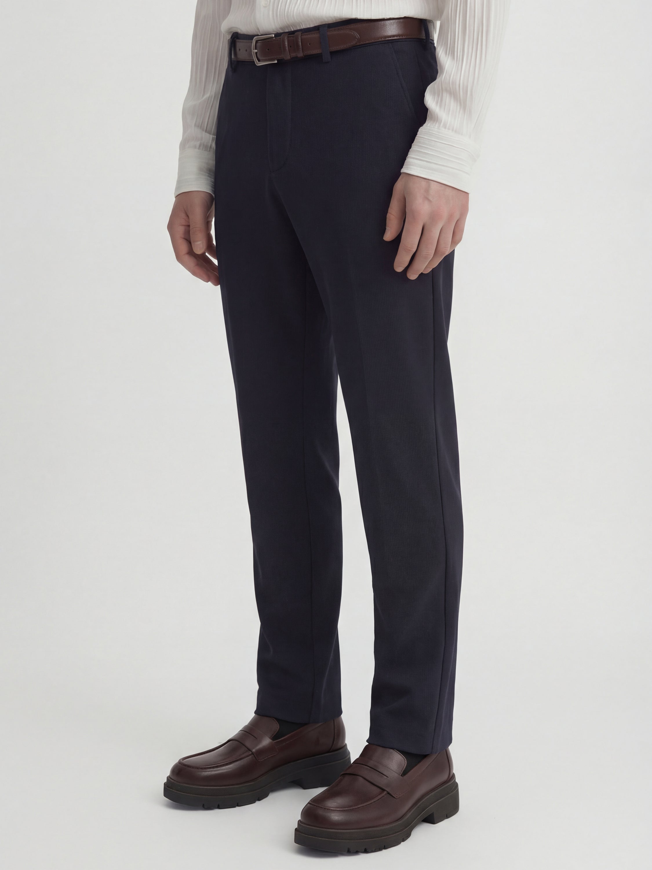 Highlander Men Navy Blue Slim Fit Solid Formal Trouser - Navy Blue - Image 4