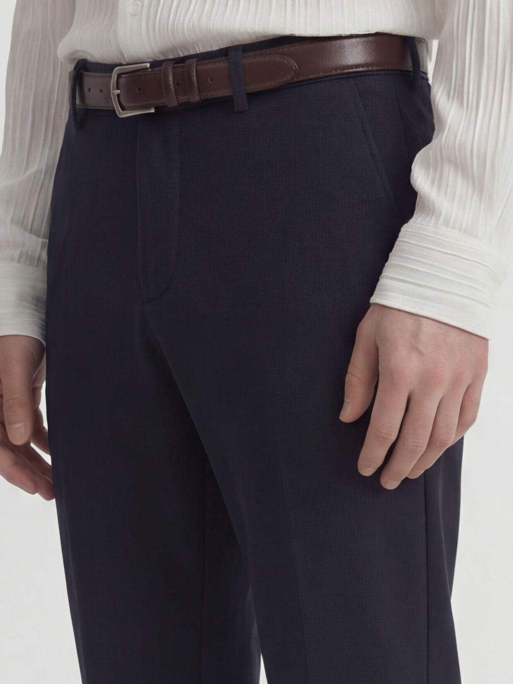 Highlander Men Navy Blue Slim Fit Solid Formal Trouser - Navy Blue - Image 5