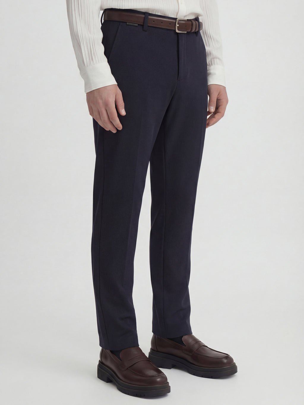 Highlander Men Navy Blue Slim Fit Solid Formal Trouser - Navy Blue - Image 6