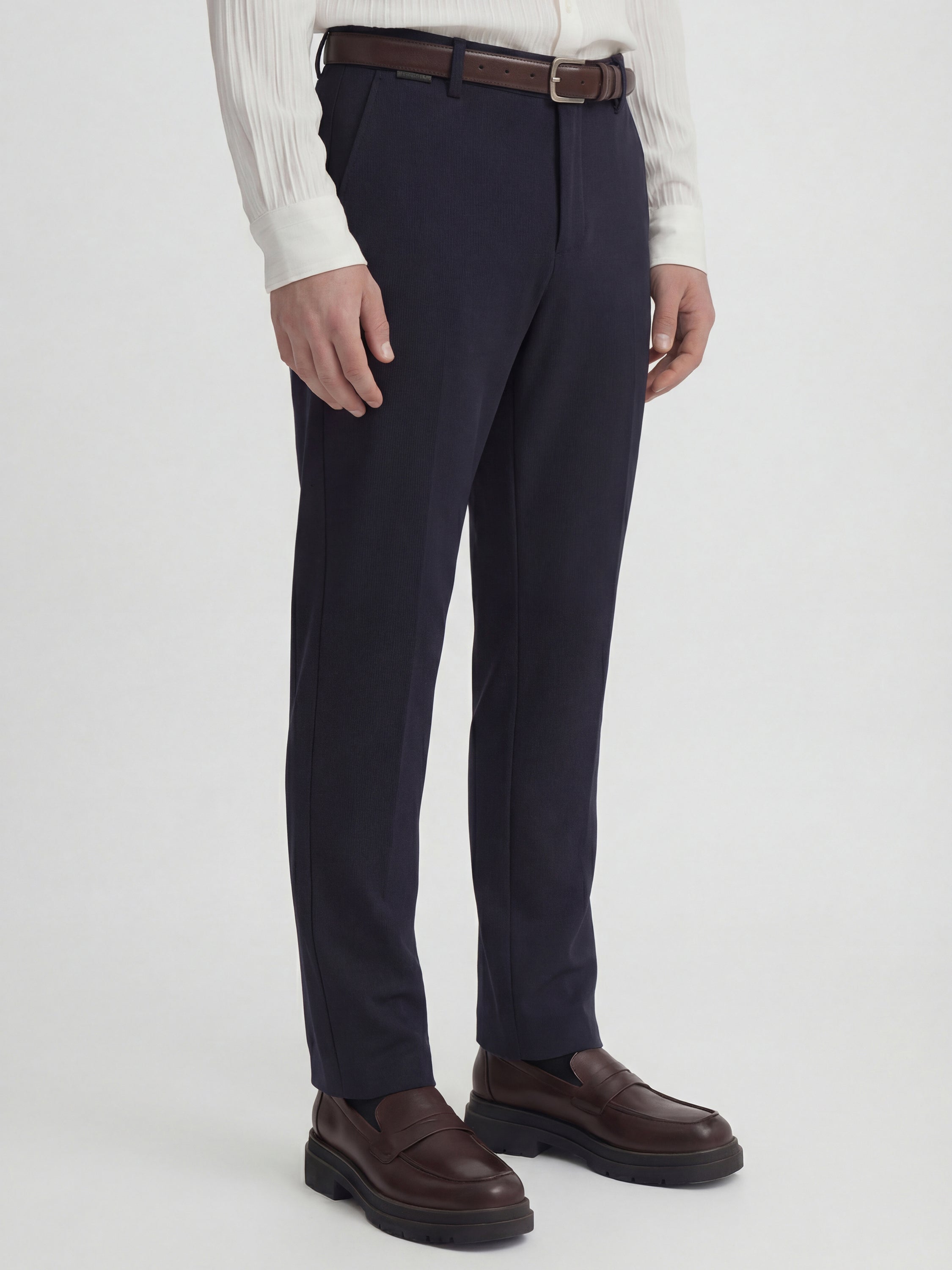 Highlander Men Navy Blue Slim Fit Solid Formal Trouser - Navy Blue - Image 6