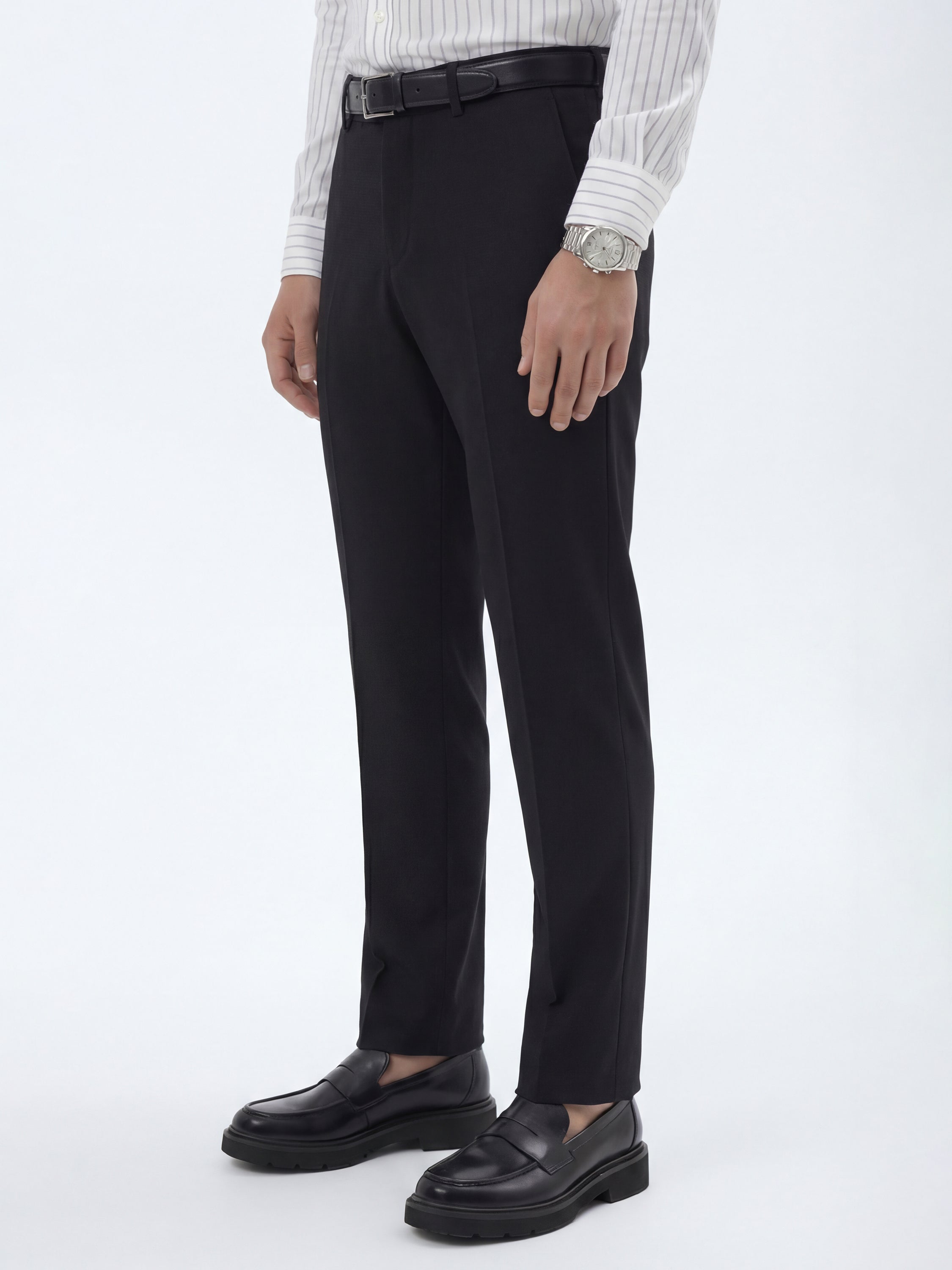 Highlander Men Black Slim Fit Solid Formal Trouser - Black - Image 4