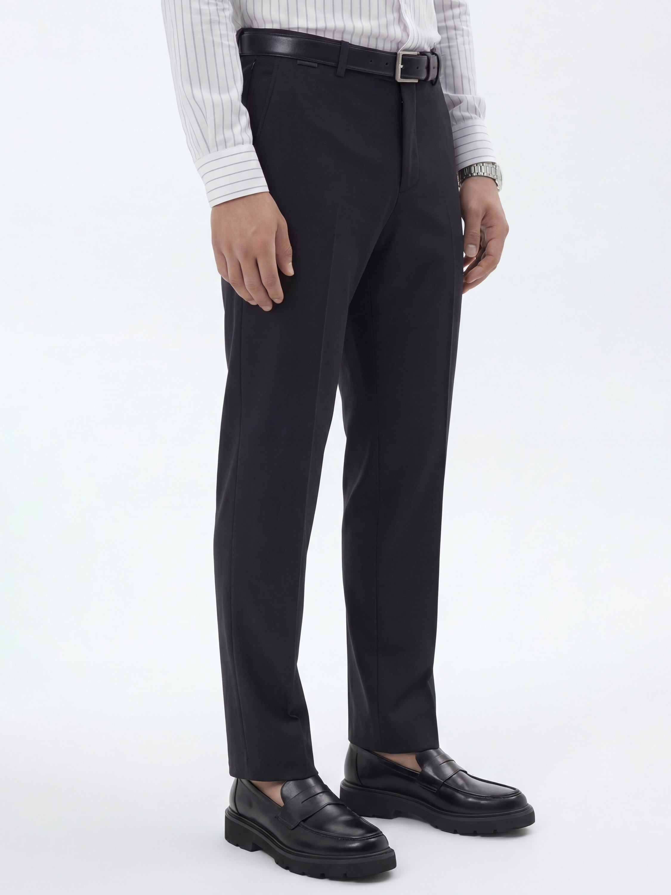 Highlander Men Black Slim Fit Solid Formal Trouser - Black - Image 6