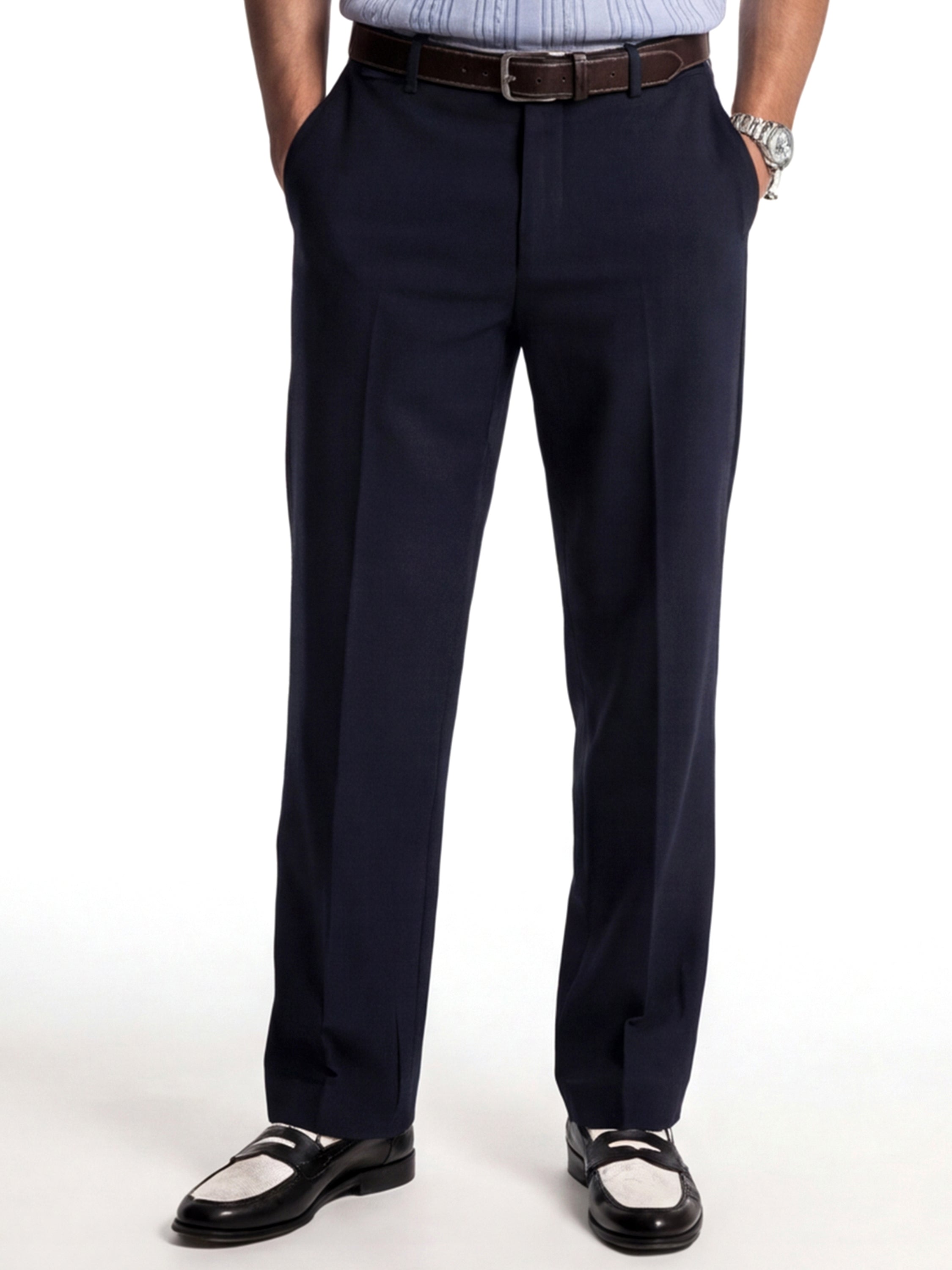Highlander Men Navy Blue Slim Fit Solid Formal Trouser - Navy Blue - Image 1