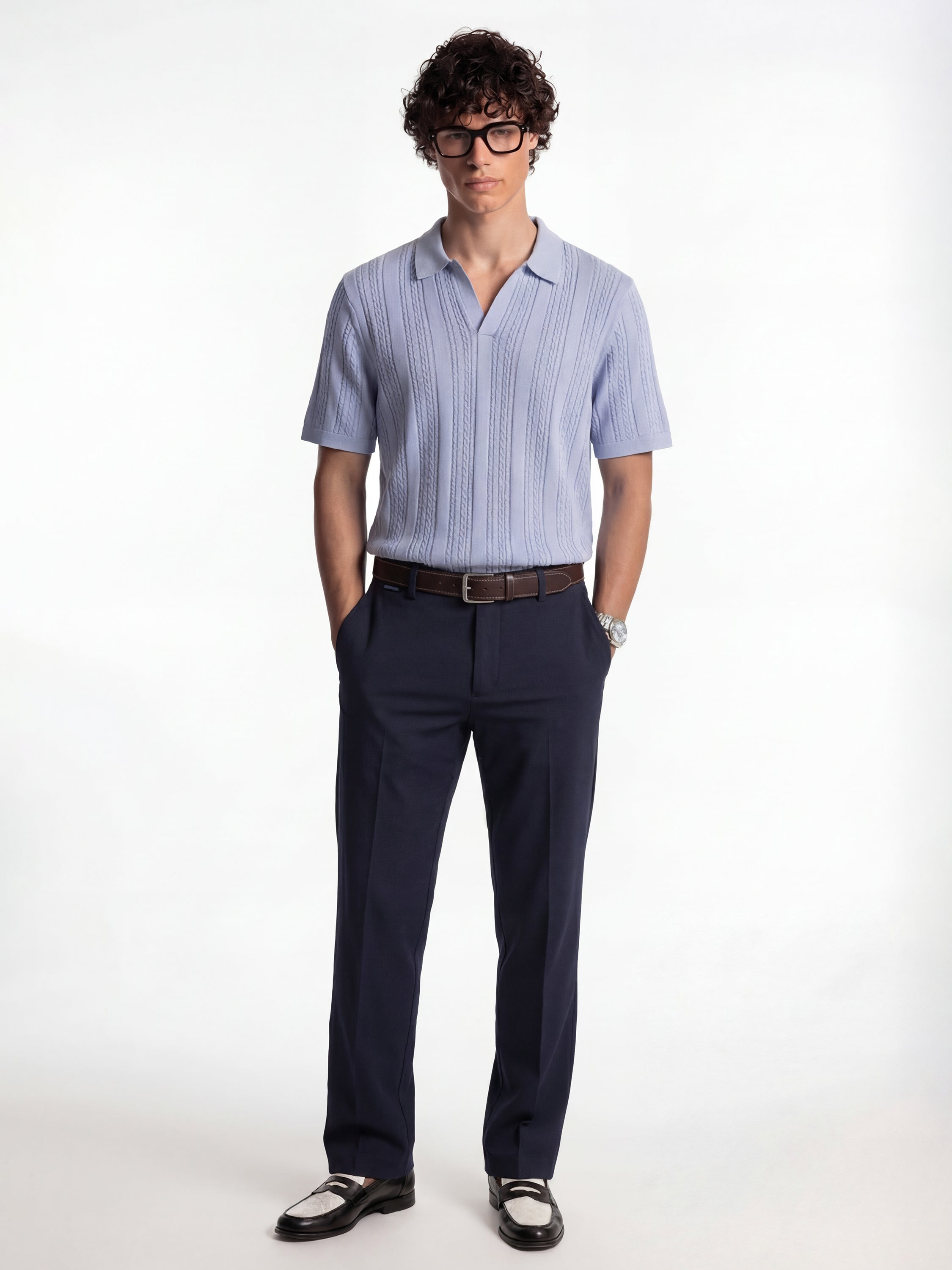 Highlander Men Navy Blue Slim Fit Solid Formal Trouser - Navy Blue - Image 2
