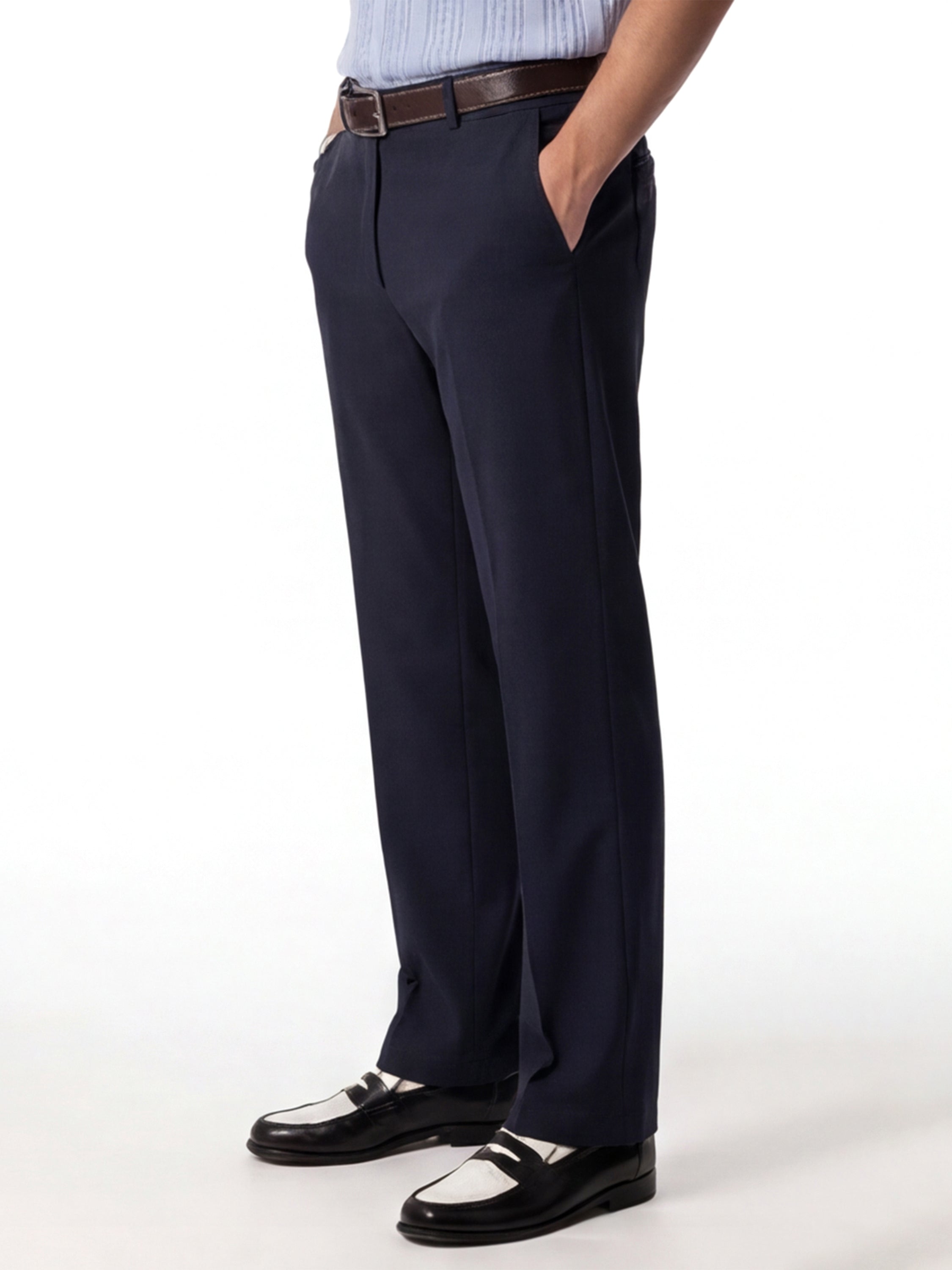 Highlander Men Navy Blue Slim Fit Solid Formal Trouser - Navy Blue - Image 4