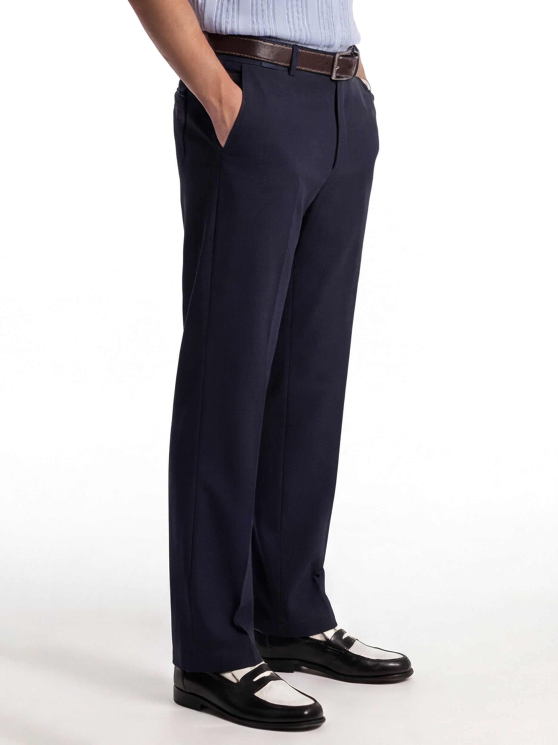 Highlander Men Navy Blue Slim Fit Solid Formal Trouser - Navy Blue - Image 5
