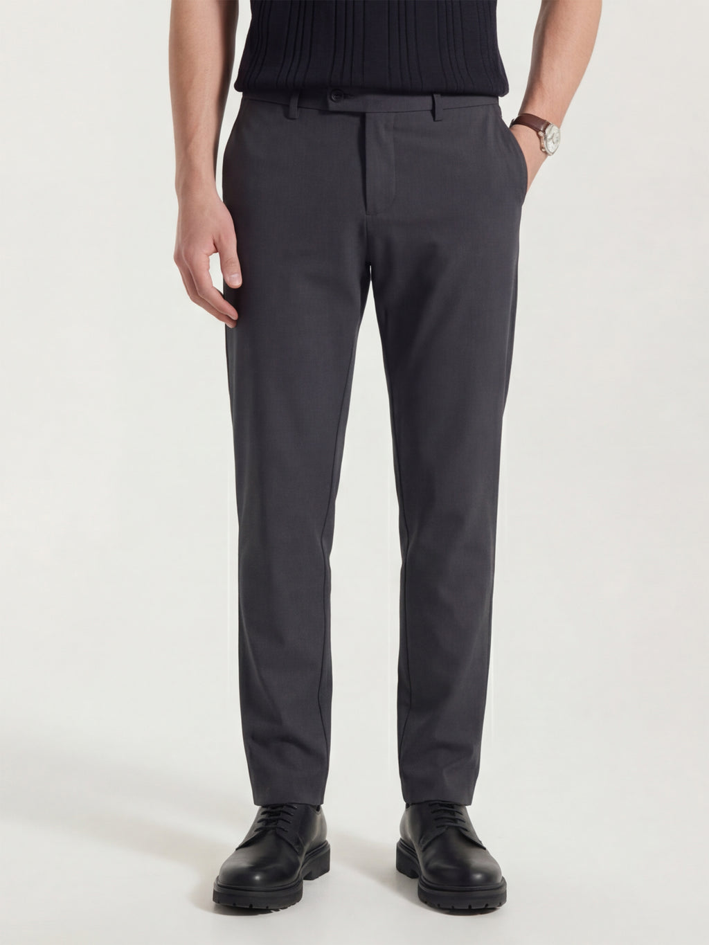 Highlander Men Charcoal Slim Fit Solid Formal Trouser - Charcoal - Image 1