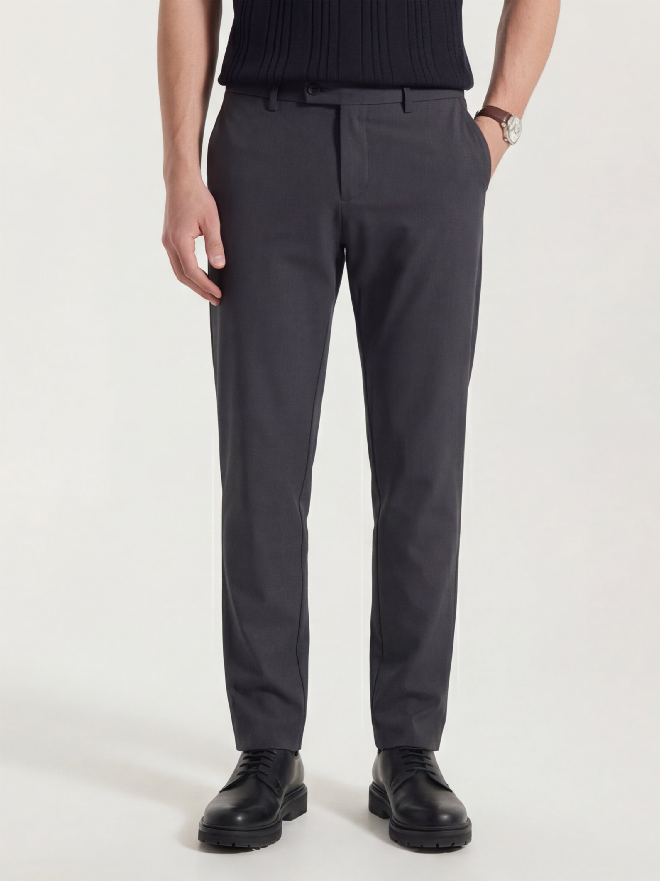 Highlander Men Charcoal Slim Fit Solid Formal Trouser - Charcoal - Image 1