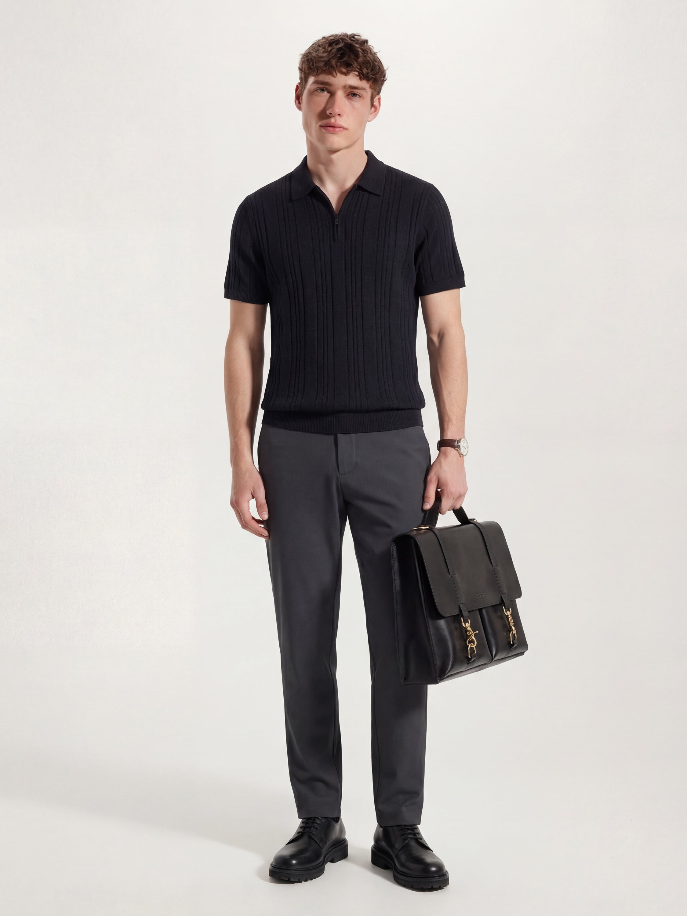 Highlander Men Charcoal Slim Fit Solid Formal Trouser - Charcoal - Image 2
