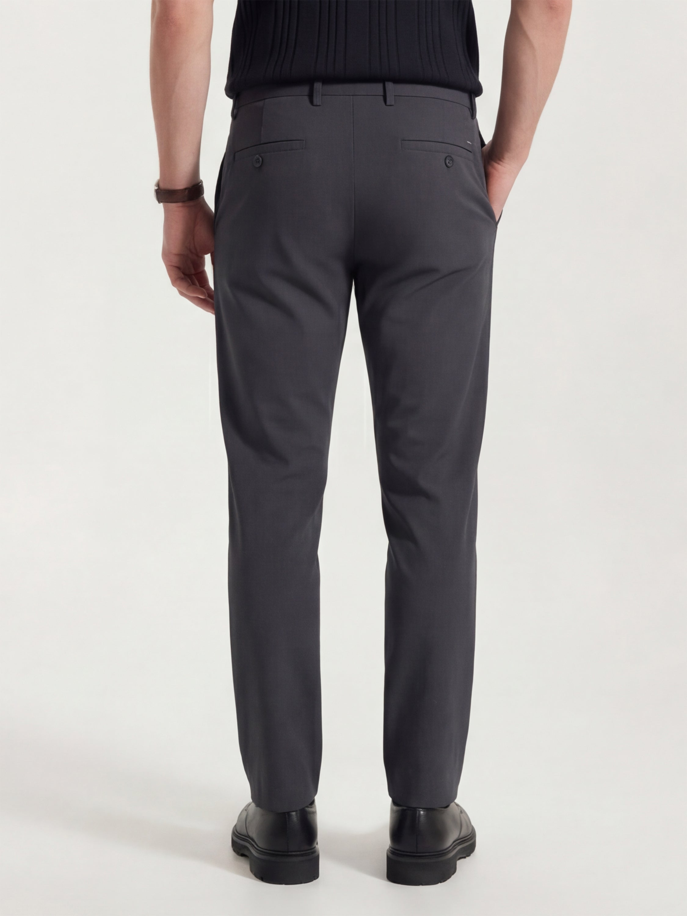 Highlander Men Charcoal Slim Fit Solid Formal Trouser - Charcoal - Image 3