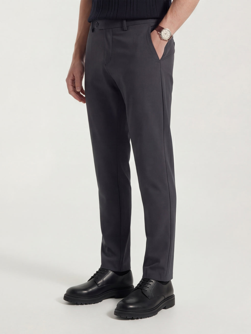 Highlander Men Charcoal Slim Fit Solid Formal Trouser - Charcoal - Image 4