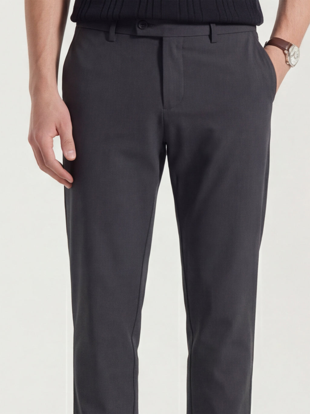 Highlander Men Charcoal Slim Fit Solid Formal Trouser - Charcoal - Image 5