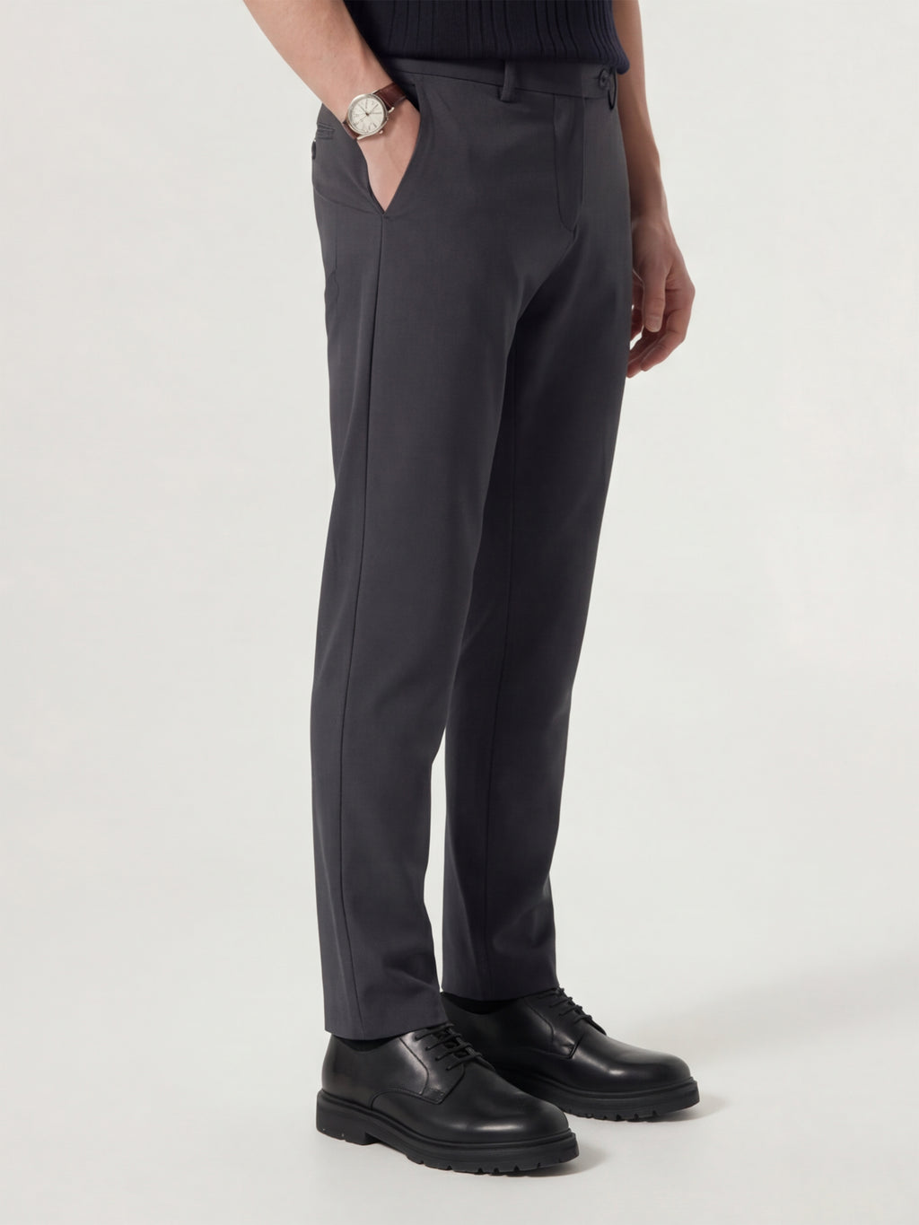 Highlander Men Charcoal Slim Fit Solid Formal Trouser - Charcoal - Image 6