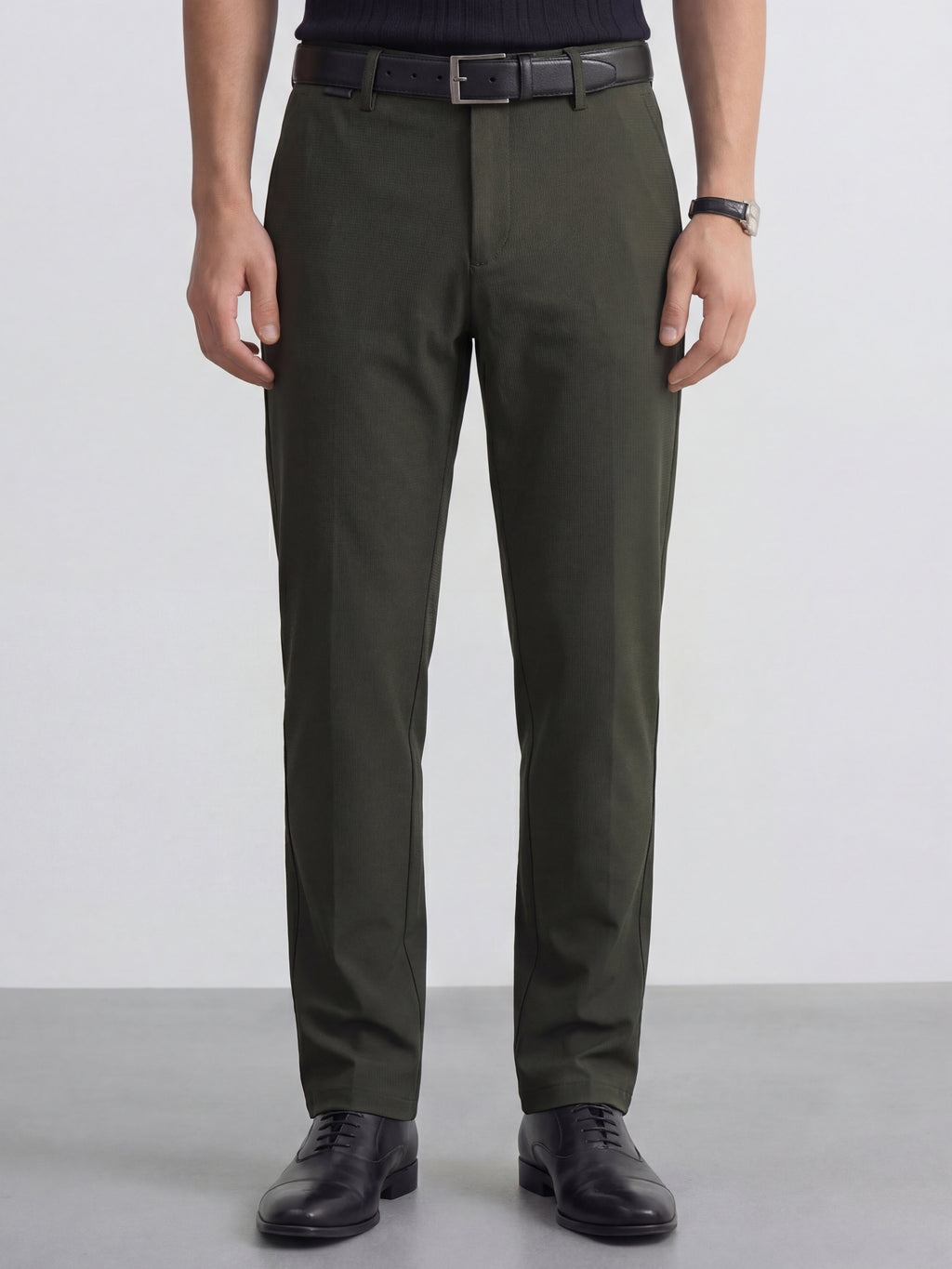 Highlander Men Olive Slim Fit Solid Formal Trouser - Olive - Image 1