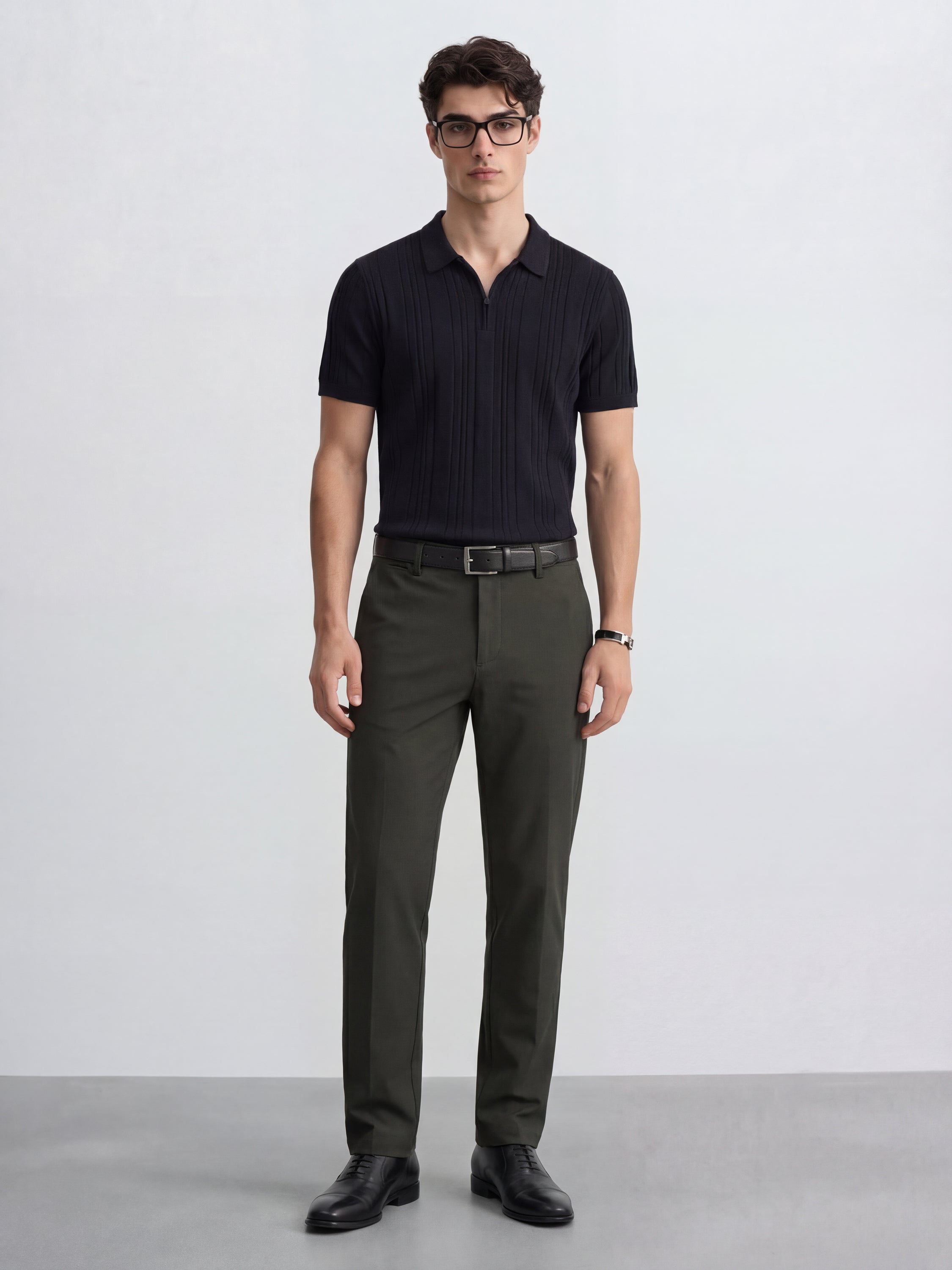 Highlander Men Olive Slim Fit Solid Formal Trouser - Olive - Image 2