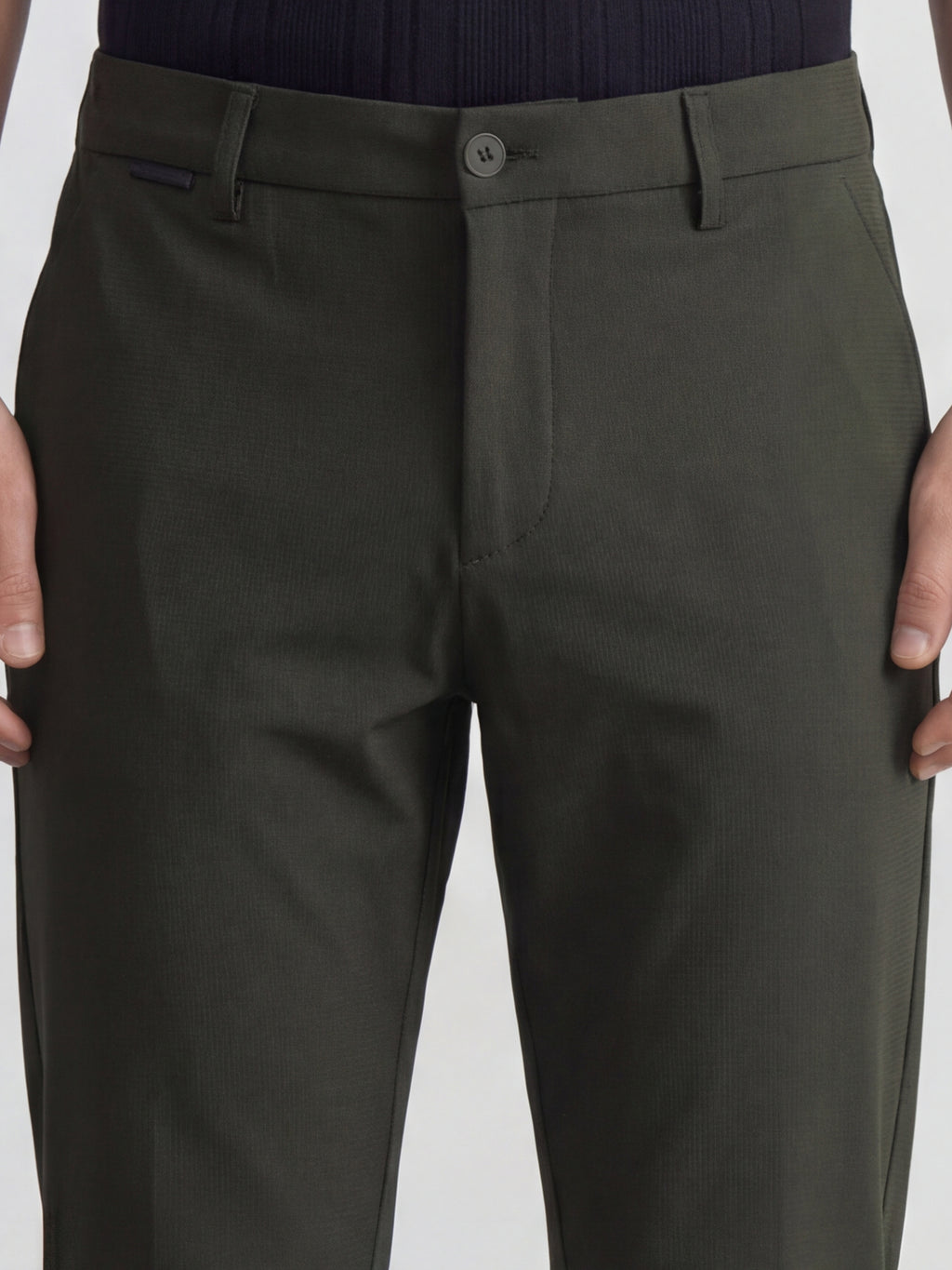 Highlander Men Olive Slim Fit Solid Formal Trouser - Olive - Image 5