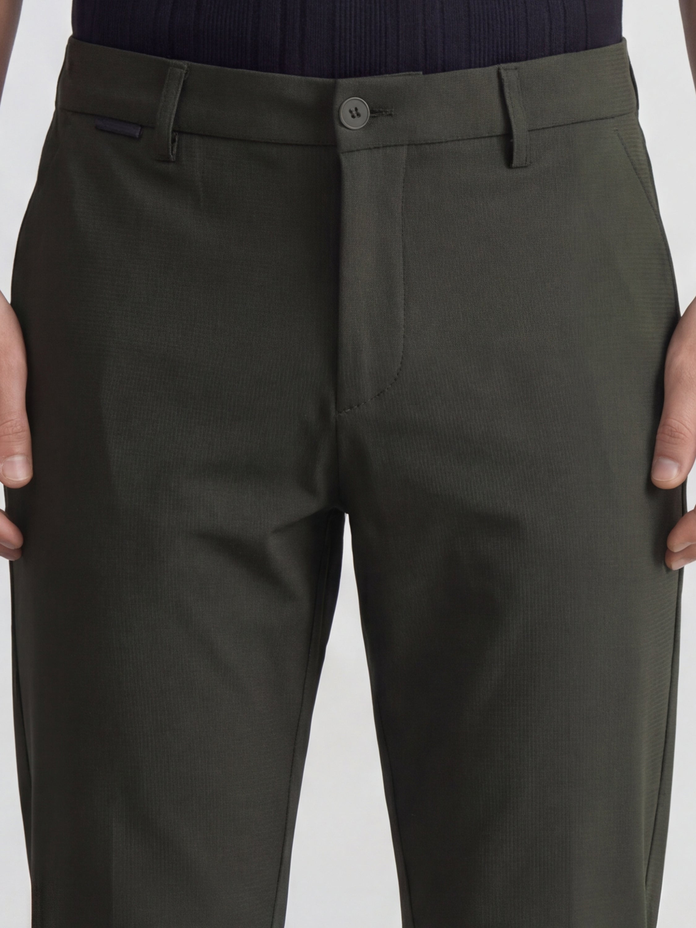 Highlander Men Olive Slim Fit Solid Formal Trouser - Olive - Image 5
