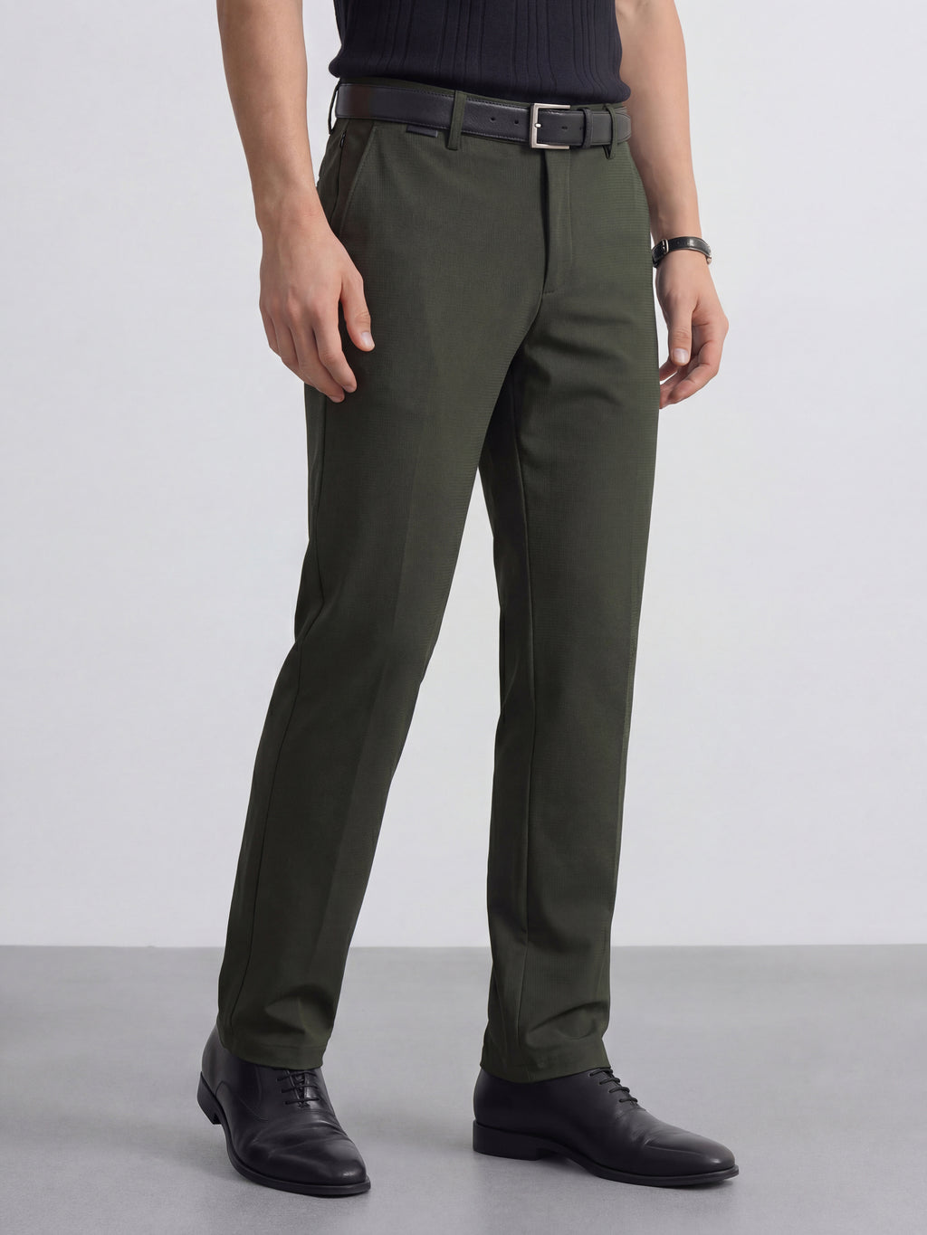 Highlander Men Olive Slim Fit Solid Formal Trouser - Olive - Image 6