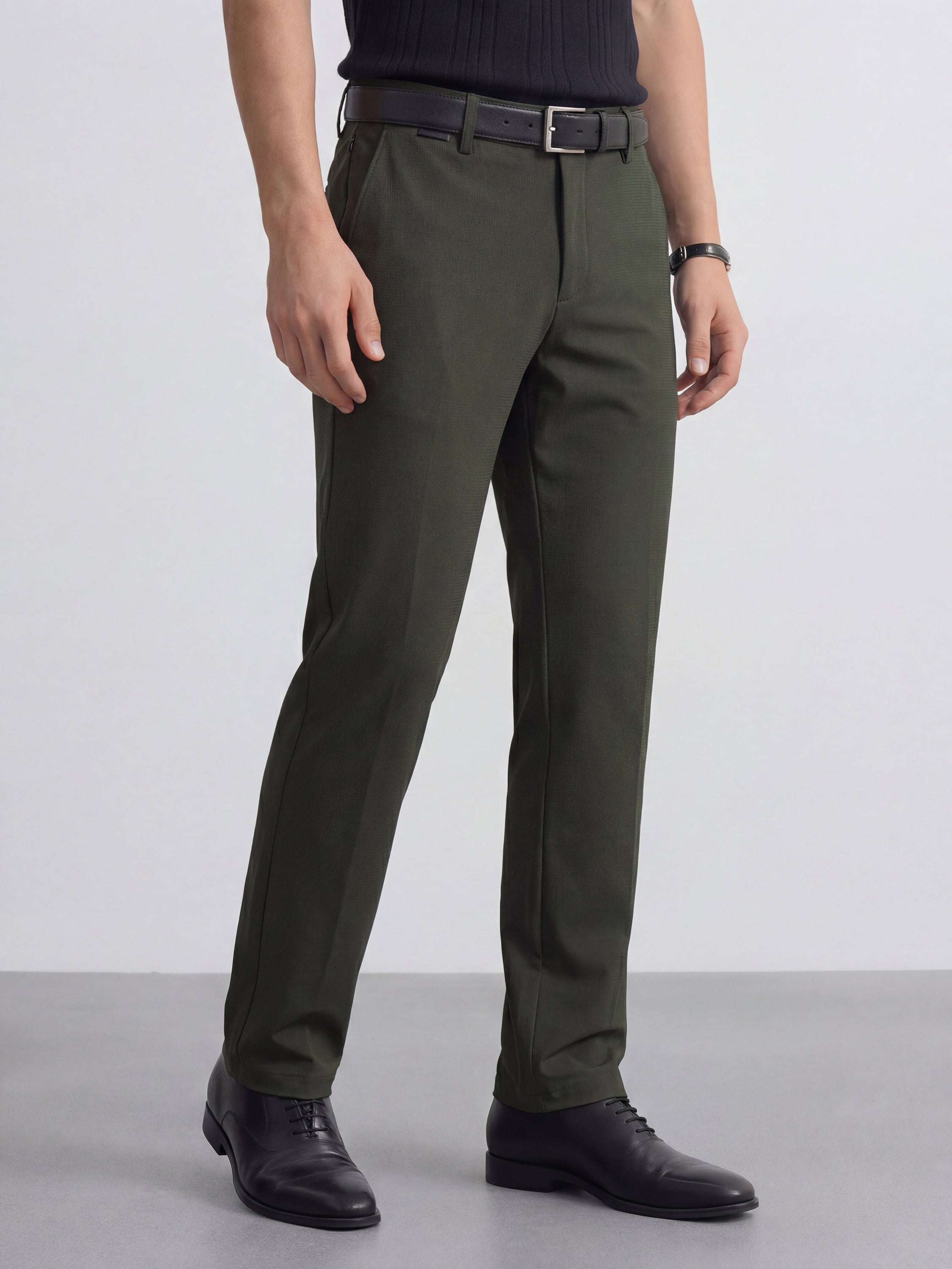 Highlander Men Olive Slim Fit Solid Formal Trouser - Olive - Image 6