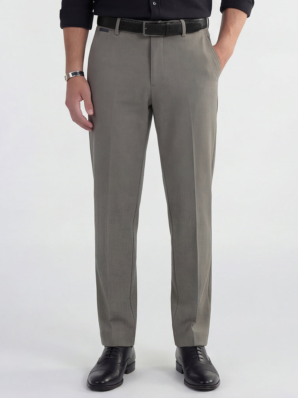 Highlander Men Olive Slim Fit Solid Formal Trouser - Olive - Image 1