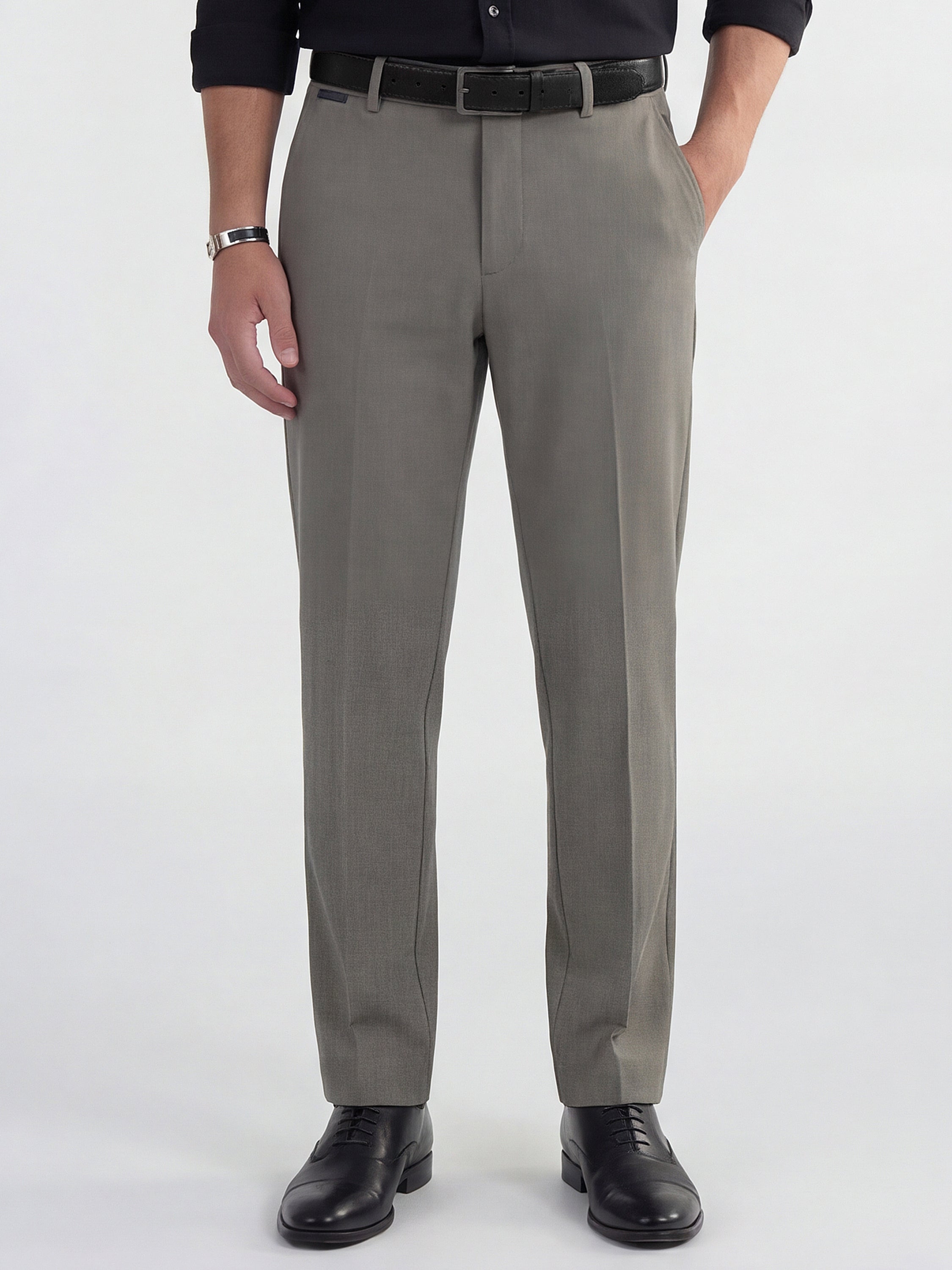 Highlander Men Olive Slim Fit Solid Formal Trouser - Olive - Image 1