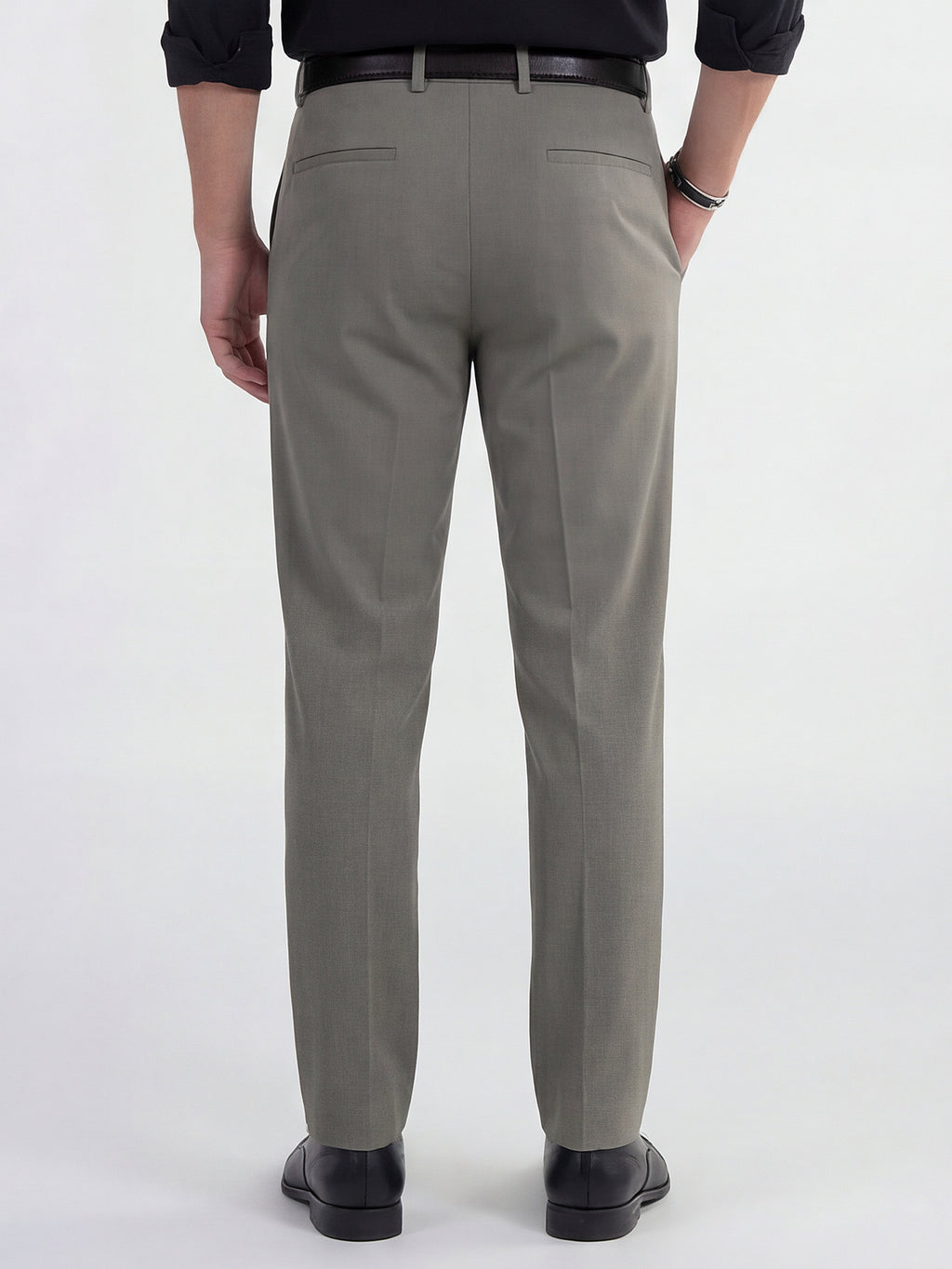Highlander Men Olive Slim Fit Solid Formal Trouser - Olive - Image 3