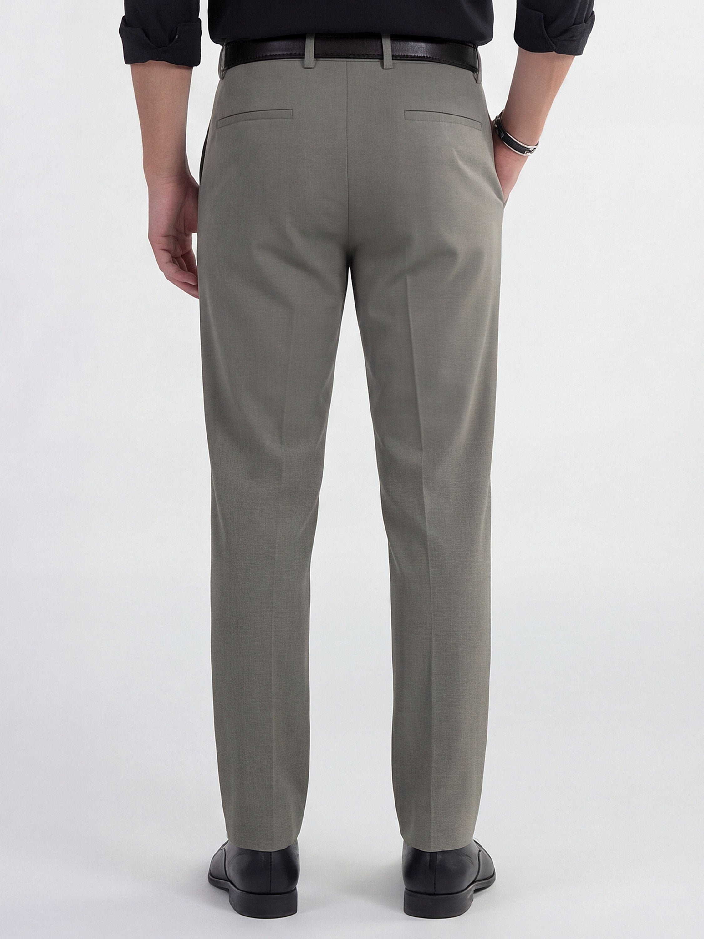 Highlander Men Olive Slim Fit Solid Formal Trouser - Olive - Image 3