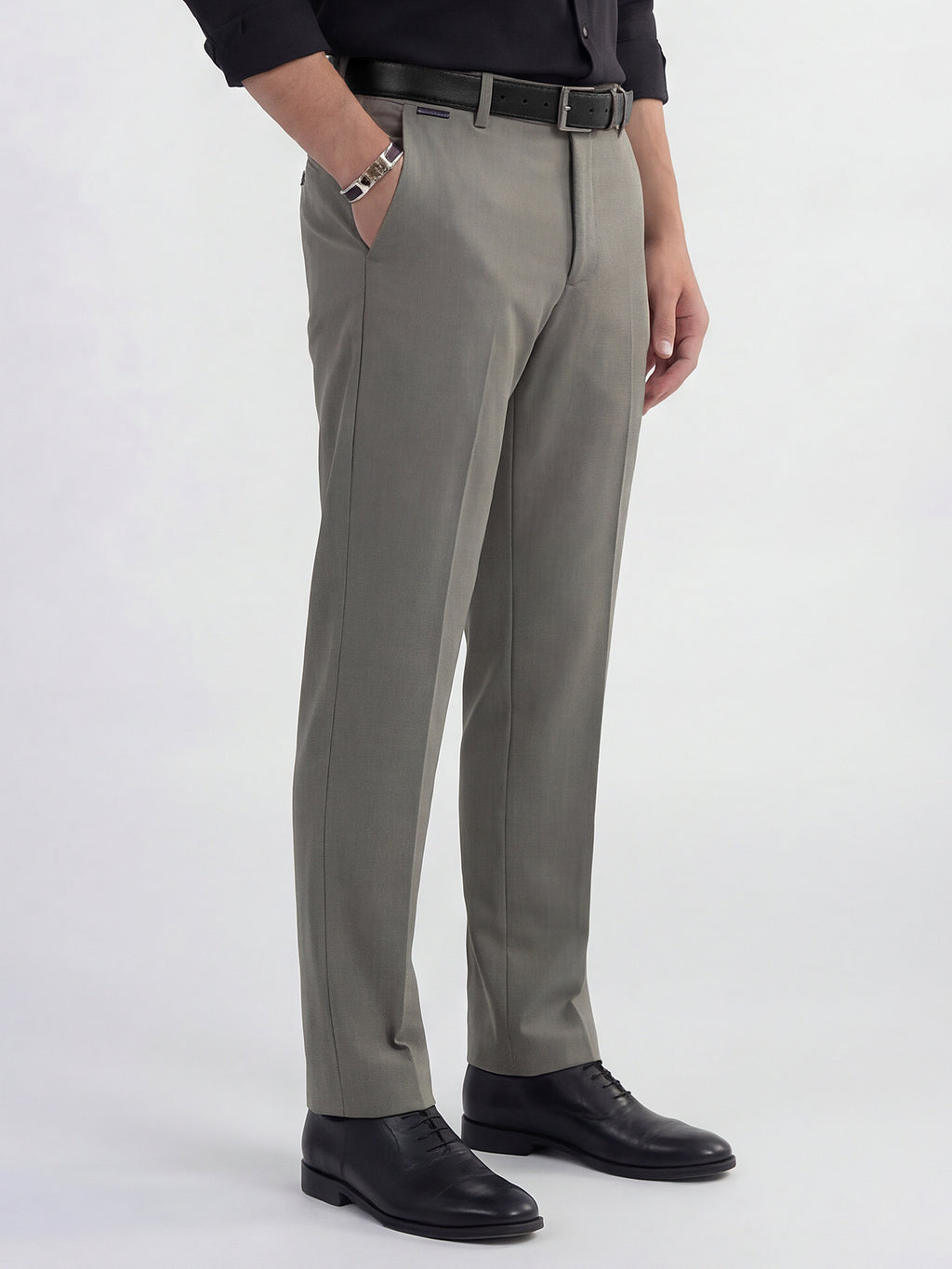 Highlander Men Olive Slim Fit Solid Formal Trouser - Olive - Image 6