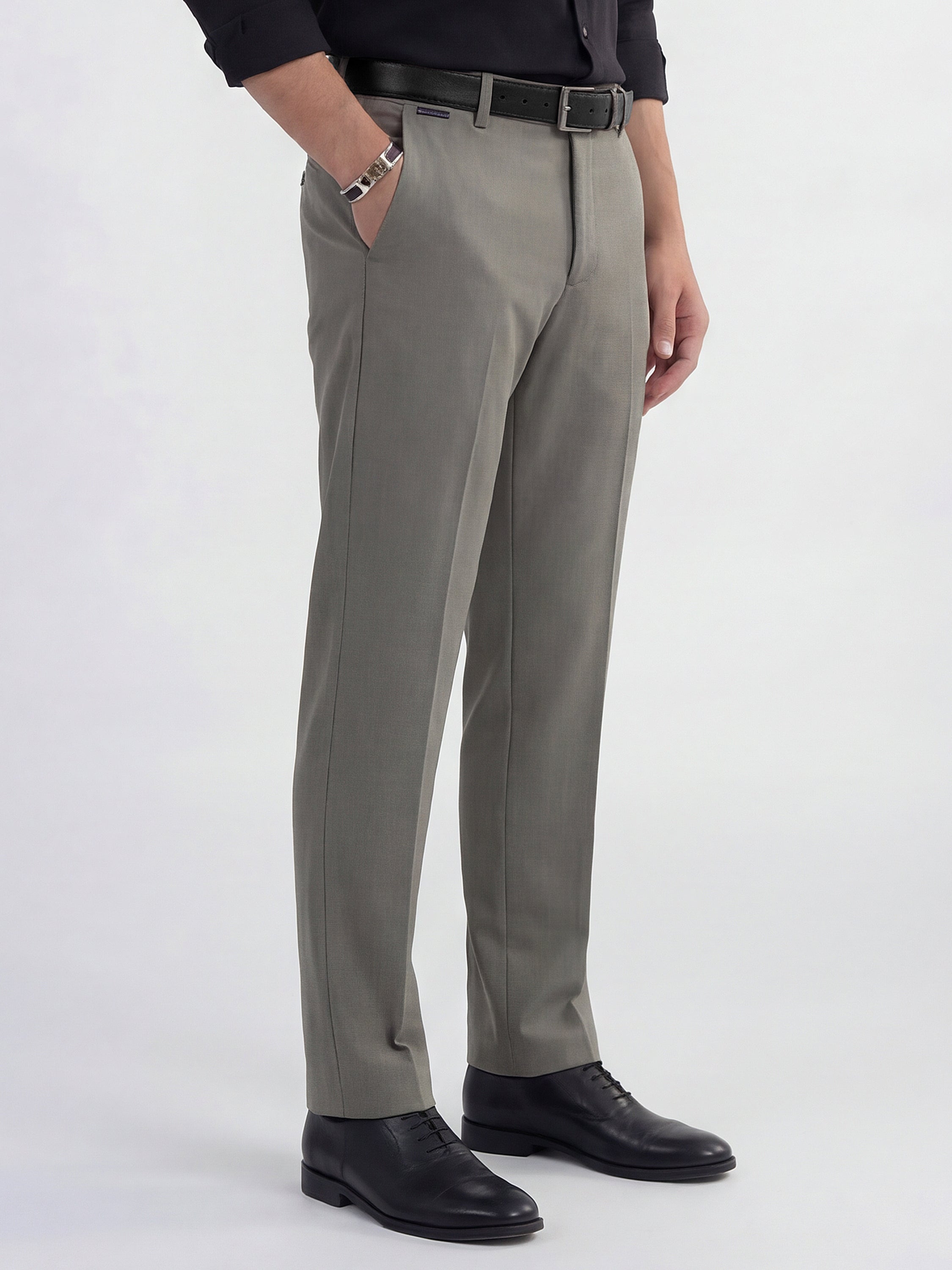 Highlander Men Olive Slim Fit Solid Formal Trouser - Olive - Image 6