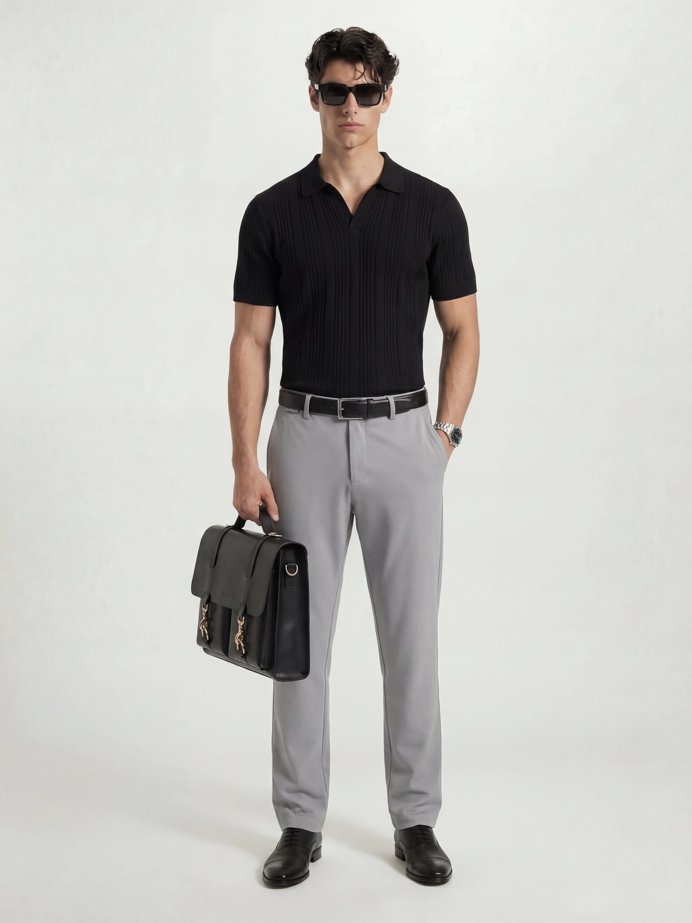 Highlander Men Grey Slim Fit Solid Formal Trouser - Grey - Image 2