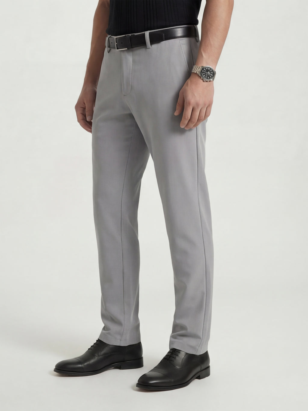 Highlander Men Grey Slim Fit Solid Formal Trouser - Grey - Image 4
