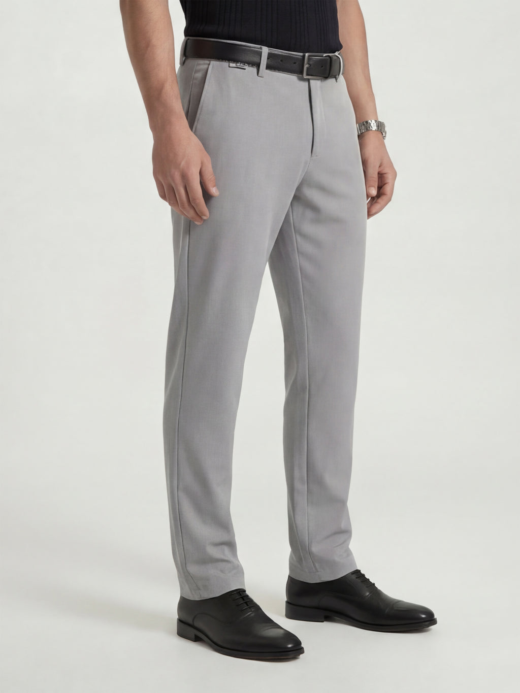Highlander Men Grey Slim Fit Solid Formal Trouser - Grey - Image 6