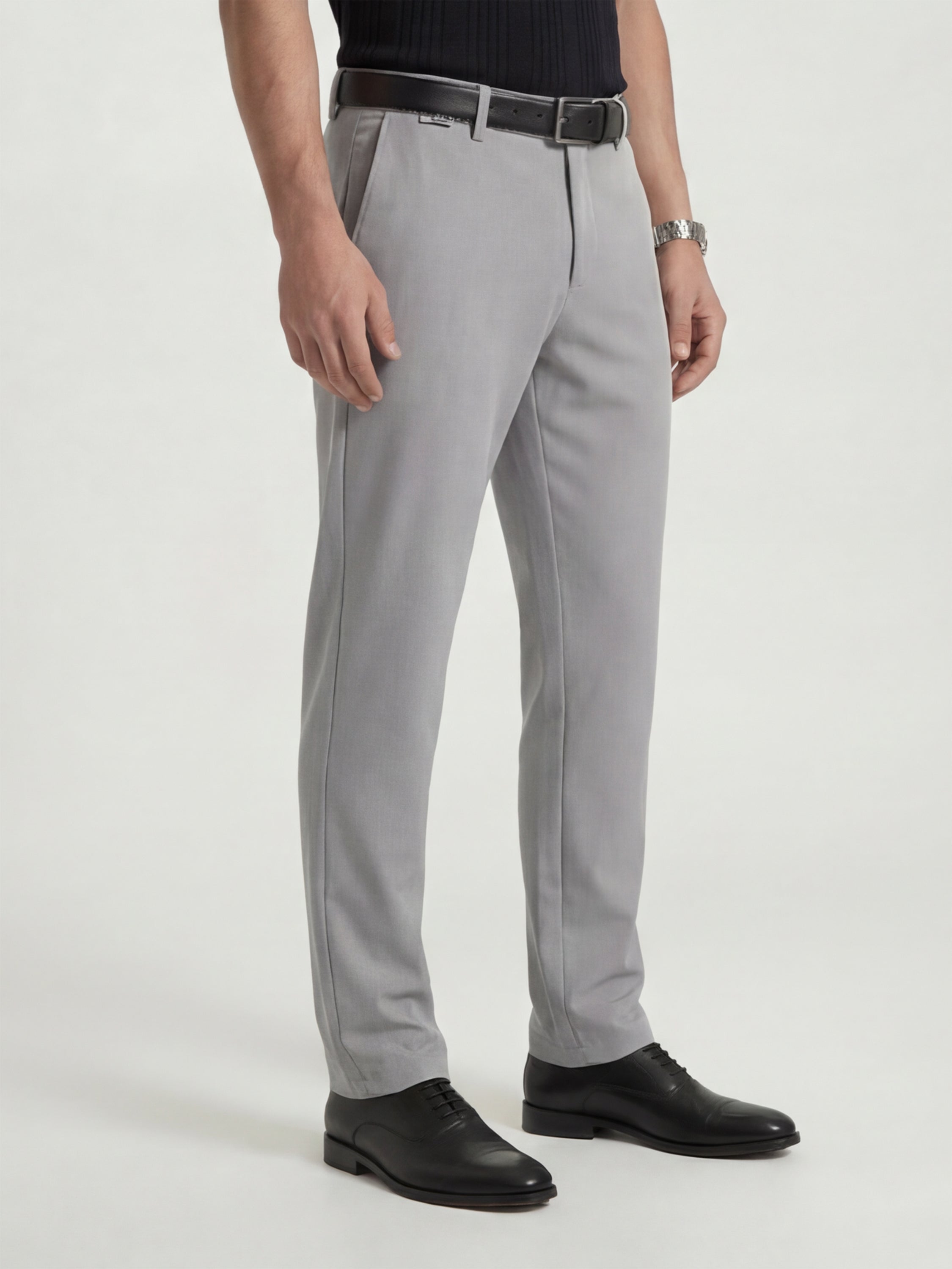 Highlander Men Grey Slim Fit Solid Formal Trouser - Grey - Image 6