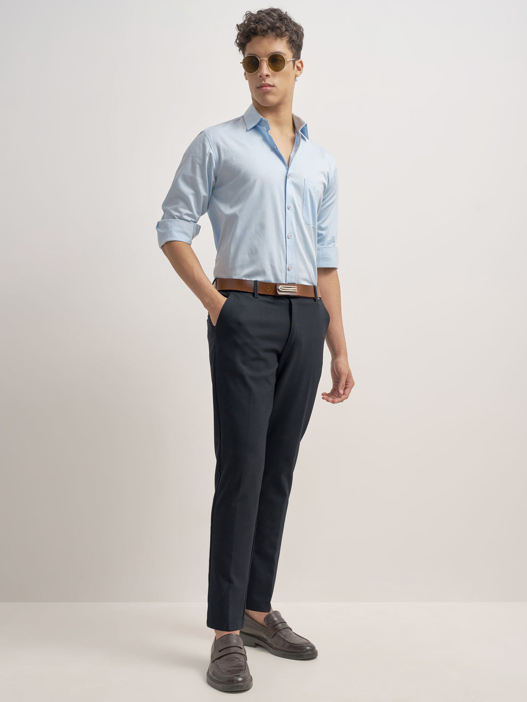 Highlander Men Navy Blue Slim Fit Solid Formal Trouser - Navy Blue - Image 2