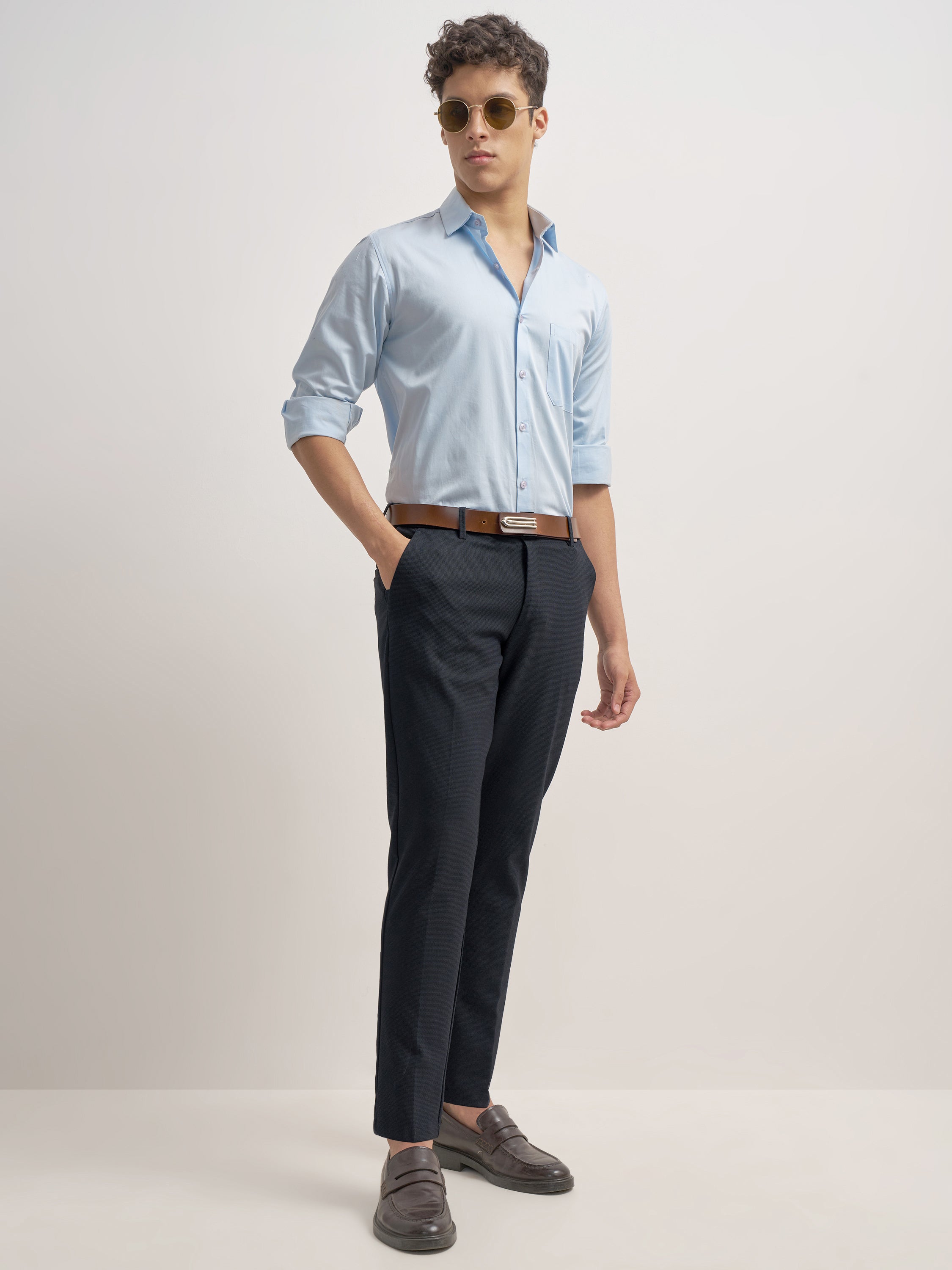 Highlander Men Navy Blue Slim Fit Solid Formal Trouser - Navy Blue - Image 2