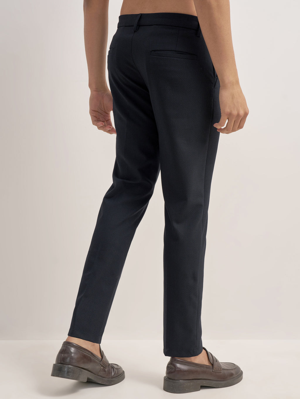 Highlander Men Navy Blue Slim Fit Solid Formal Trouser - Navy Blue - Image 3