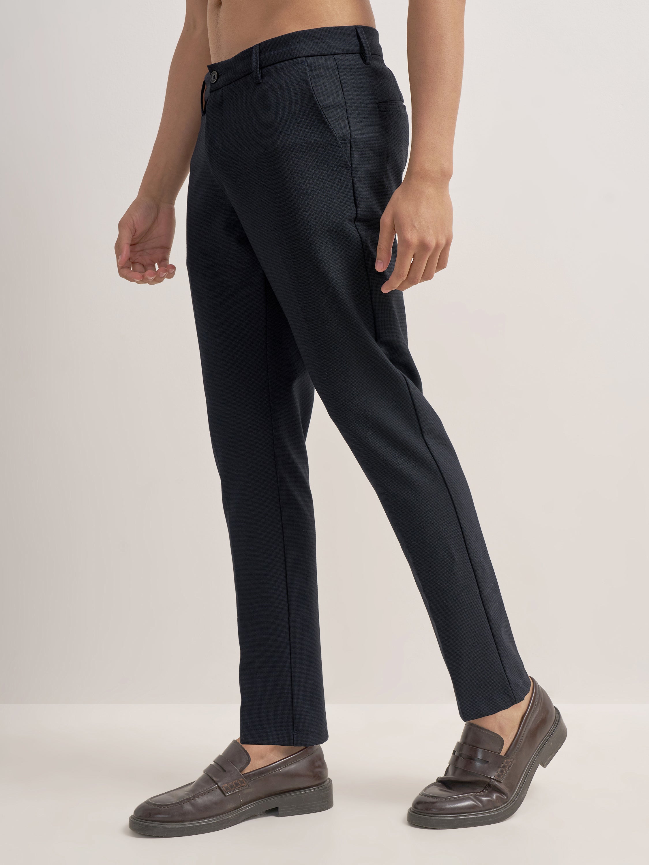 Highlander Men Navy Blue Slim Fit Solid Formal Trouser - Navy Blue - Image 4